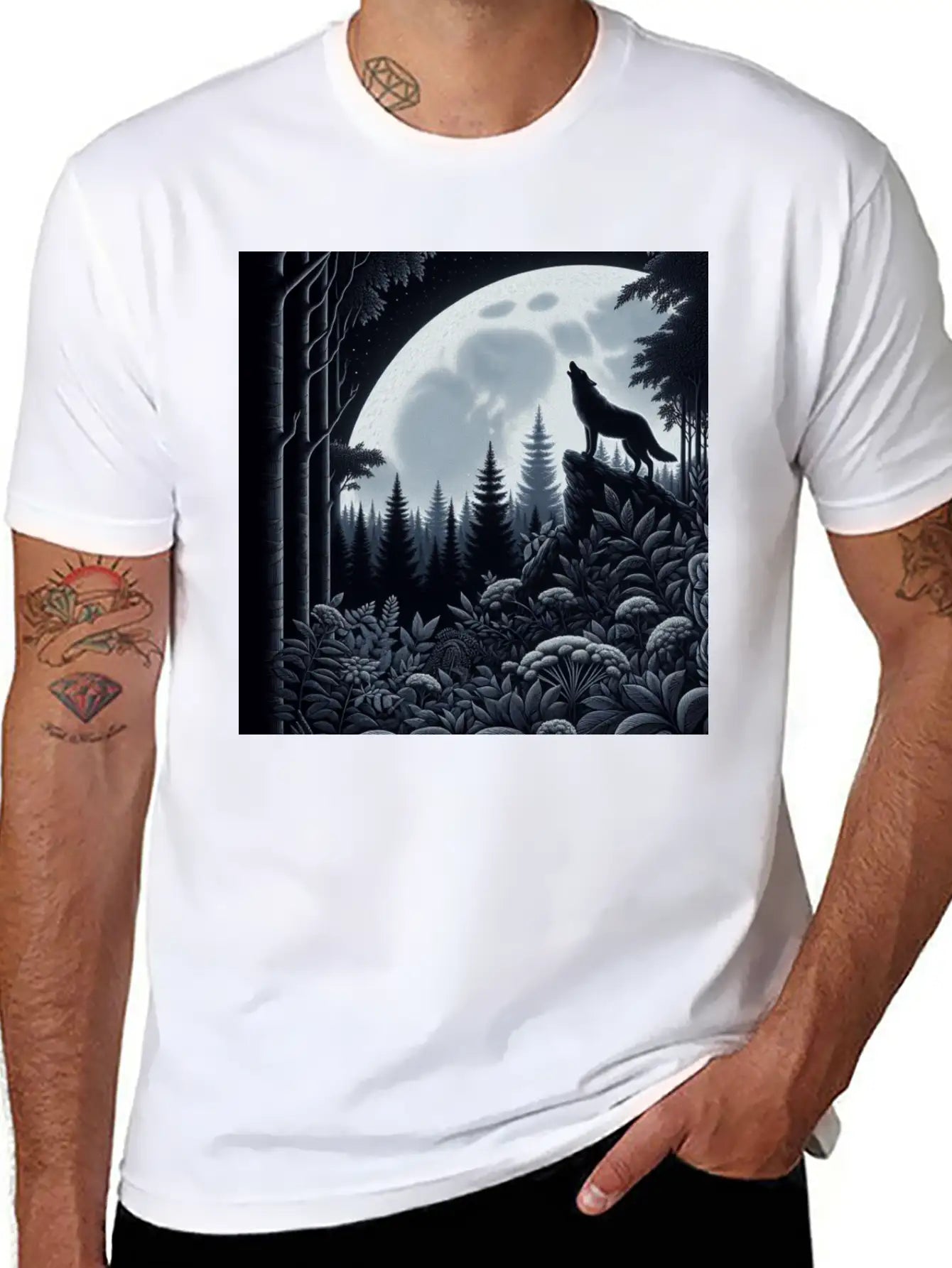 Wolf Silhouette Howling Stylish Everyday T-Shirt – Unisex Basic Cotton Tee