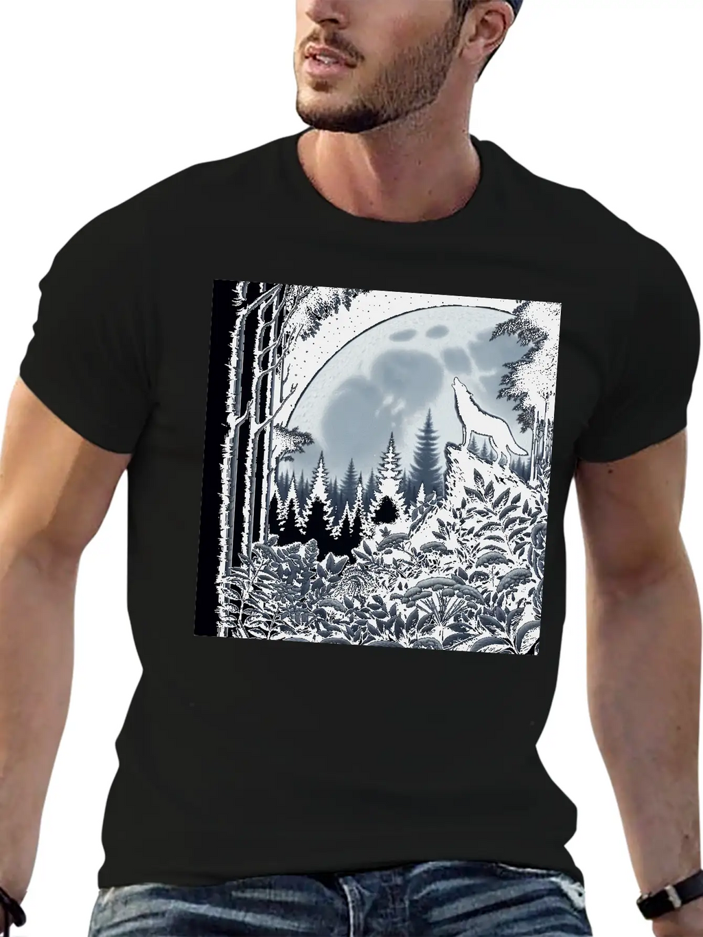 Wolf Silhouette Howling Stylish Everyday T-Shirt – Unisex Basic Cotton Tee