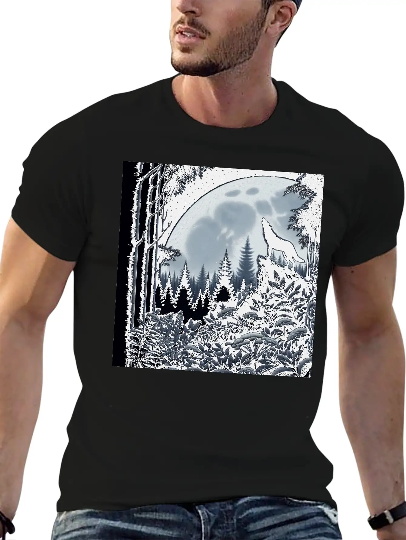 Wolf Silhouette Howling Stylish Everyday T-Shirt – Unisex Basic Cotton Tee