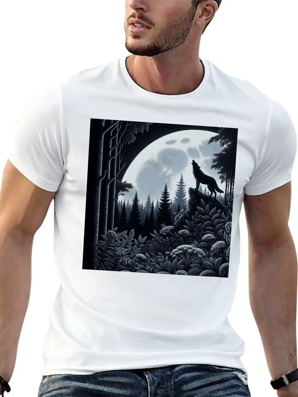 Wolf Silhouette Howling Stylish Everyday T-Shirt – Unisex Basic Cotton Tee