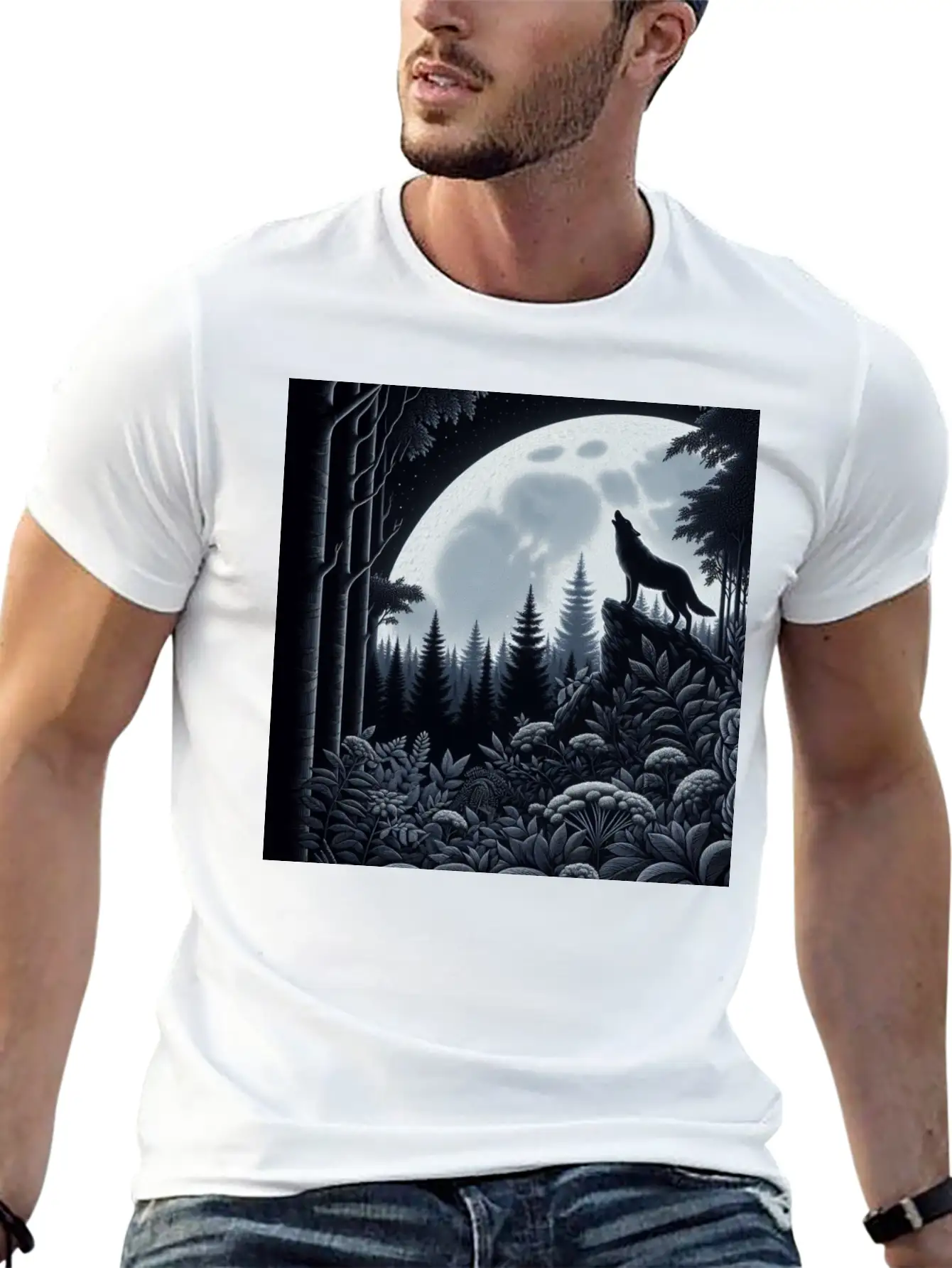 Wolf Silhouette Howling Stylish Everyday T-Shirt – Unisex Basic Cotton Tee