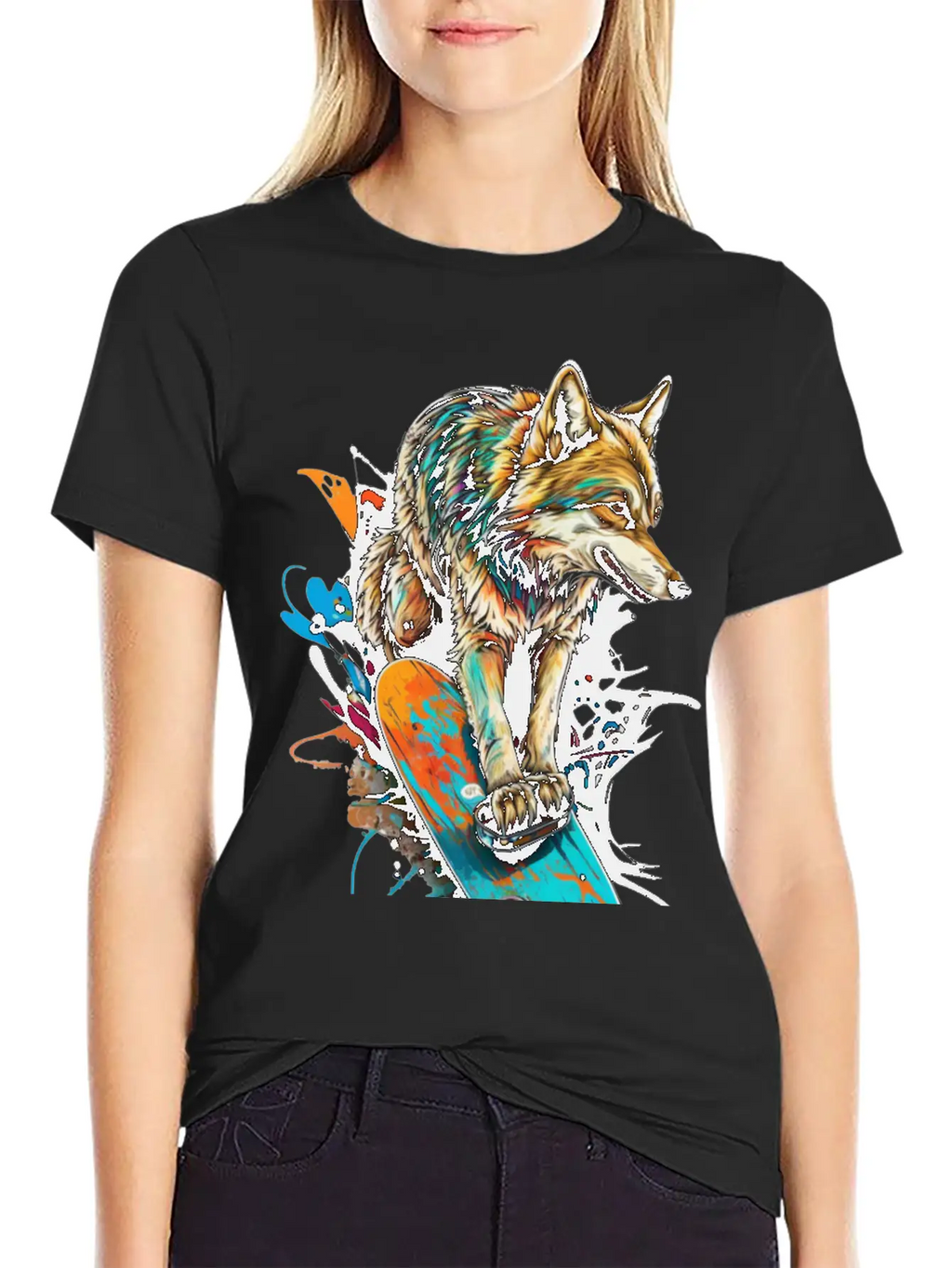 Wolf Skateboard Essential Cotton Tee For Daily Outfits – Unisex Style