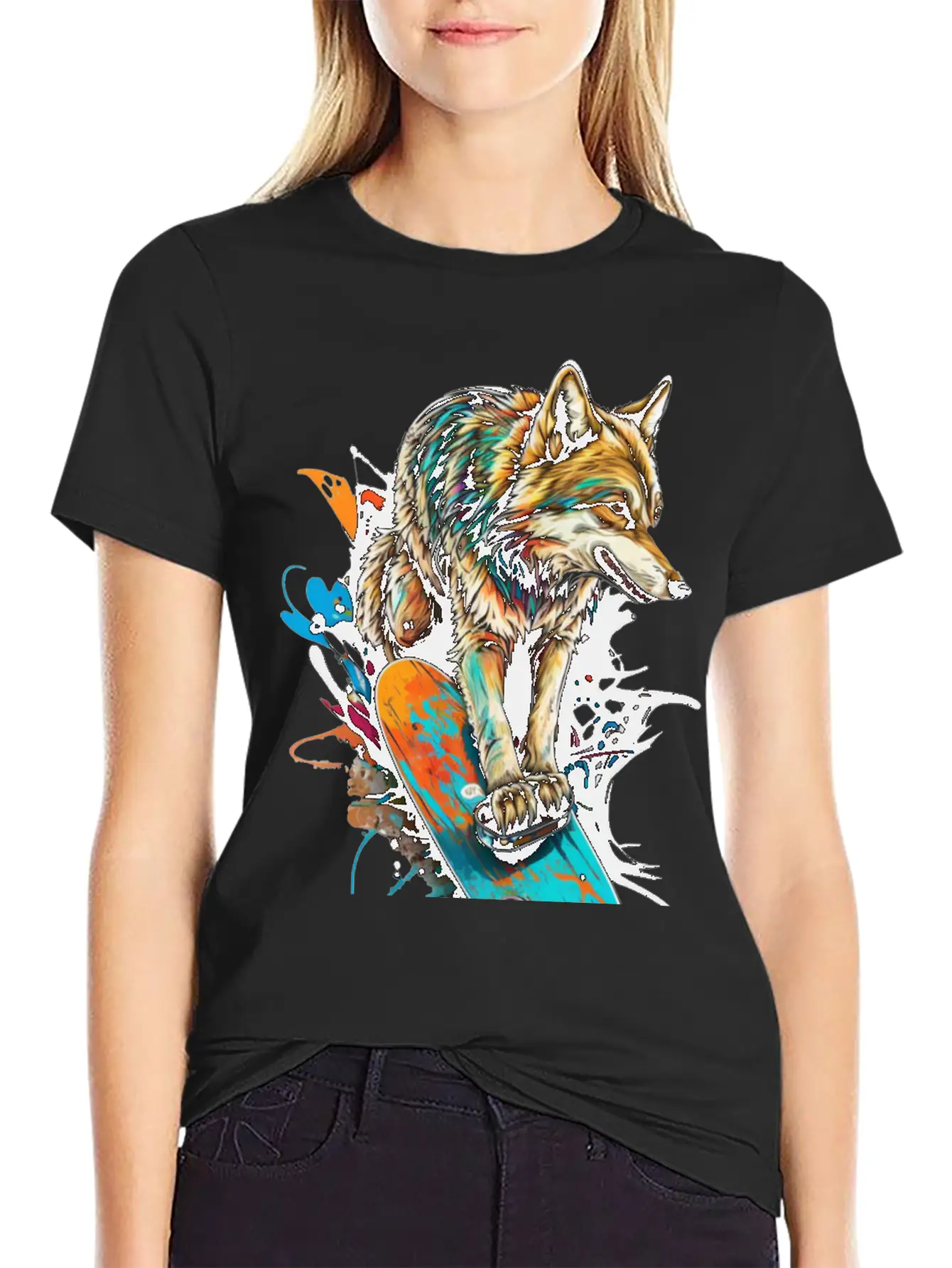 Wolf Skateboard Essential Cotton Tee For Daily Outfits – Unisex Style