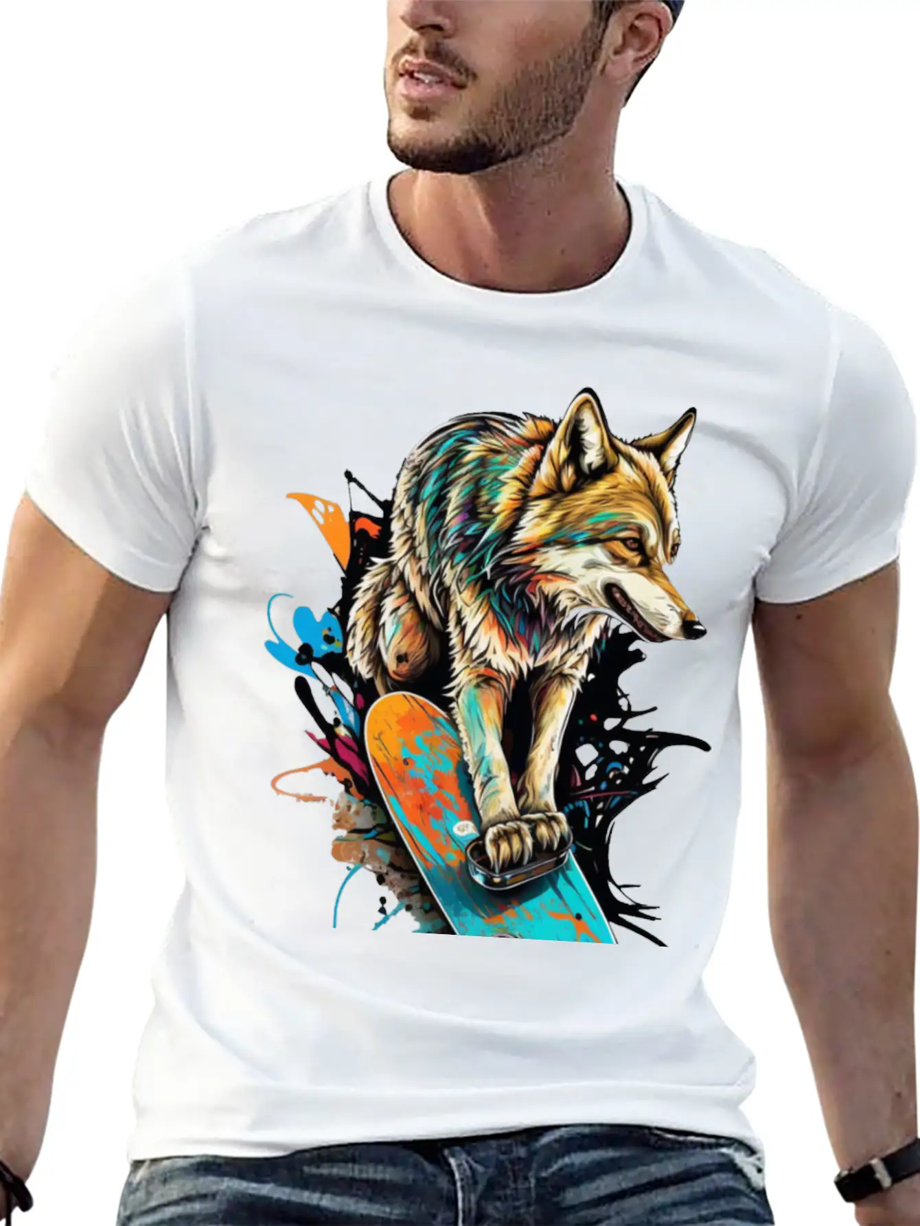 Wolf Skateboard Essential Cotton Tee For Daily Outfits – Unisex Style
