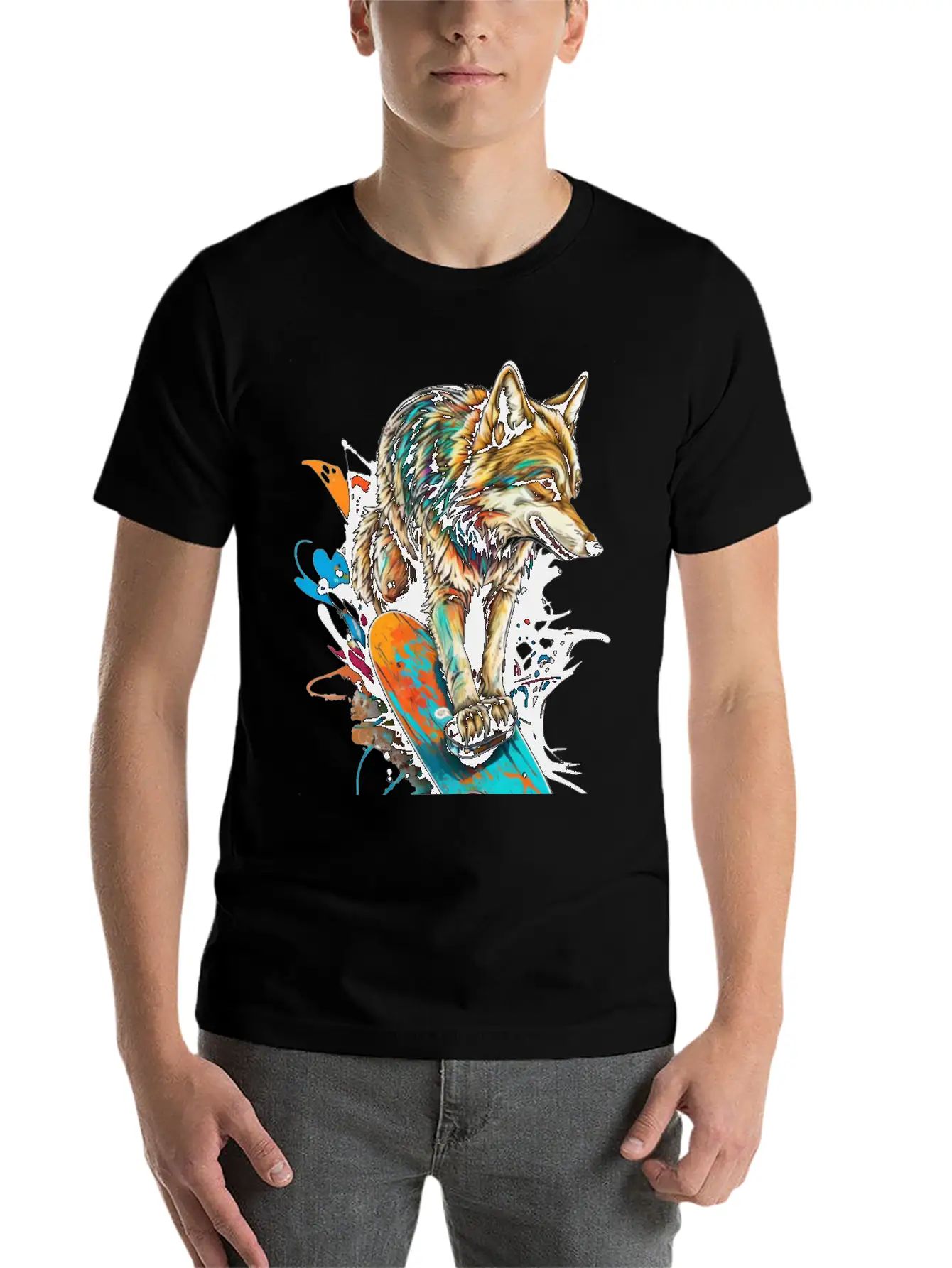 Wolf Skateboard Essential Cotton Tee For Daily Outfits – Unisex Style