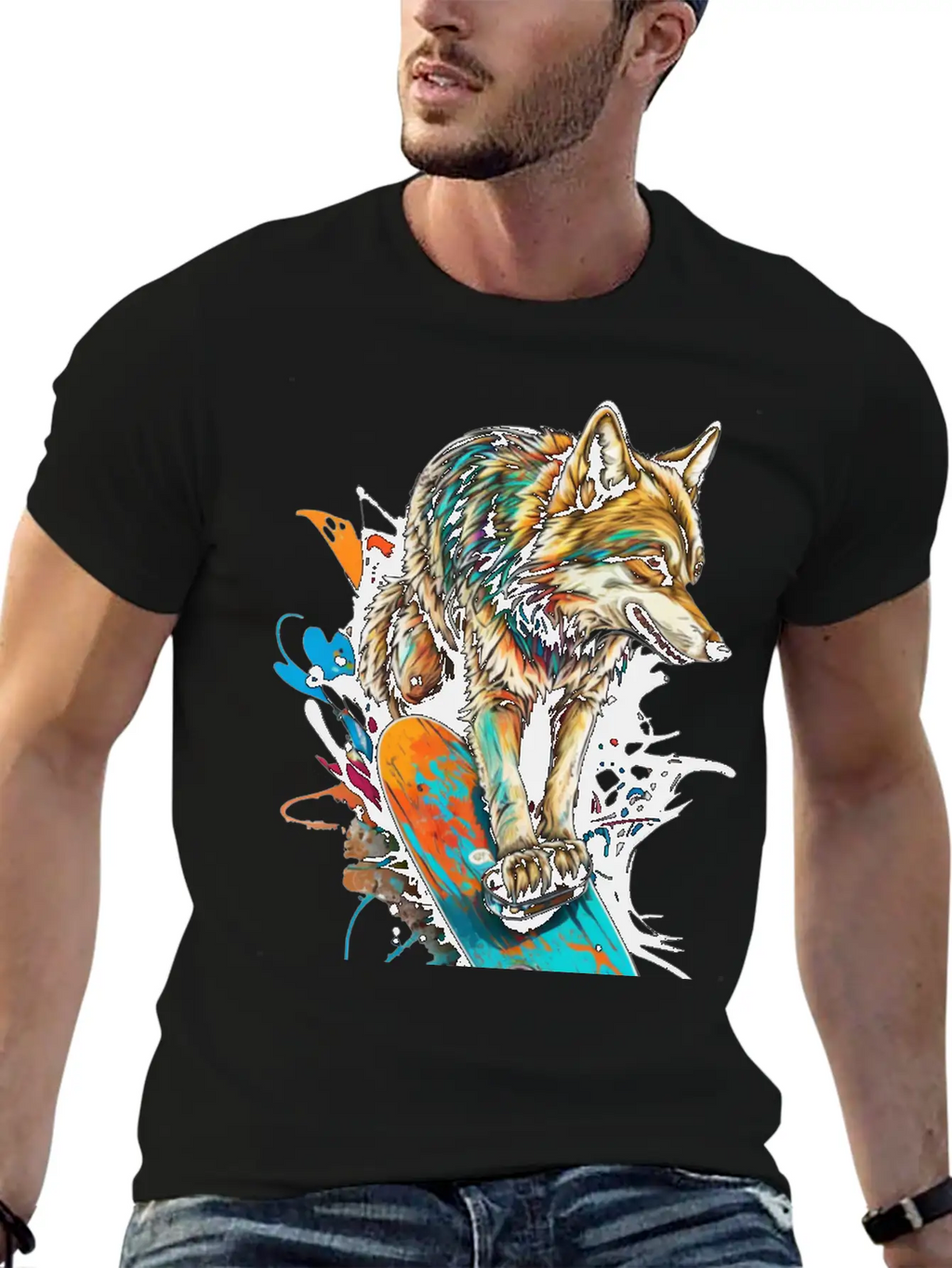 Wolf Skateboard Essential Cotton Tee For Daily Outfits – Unisex Style
