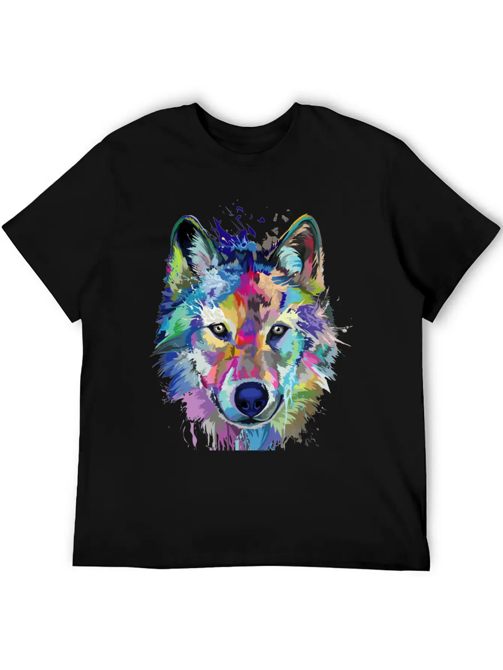 Wolf Splash Colorful Wolf Head Art Face Unisex Casual T-Shirt – Clean Design For Daily Comfort