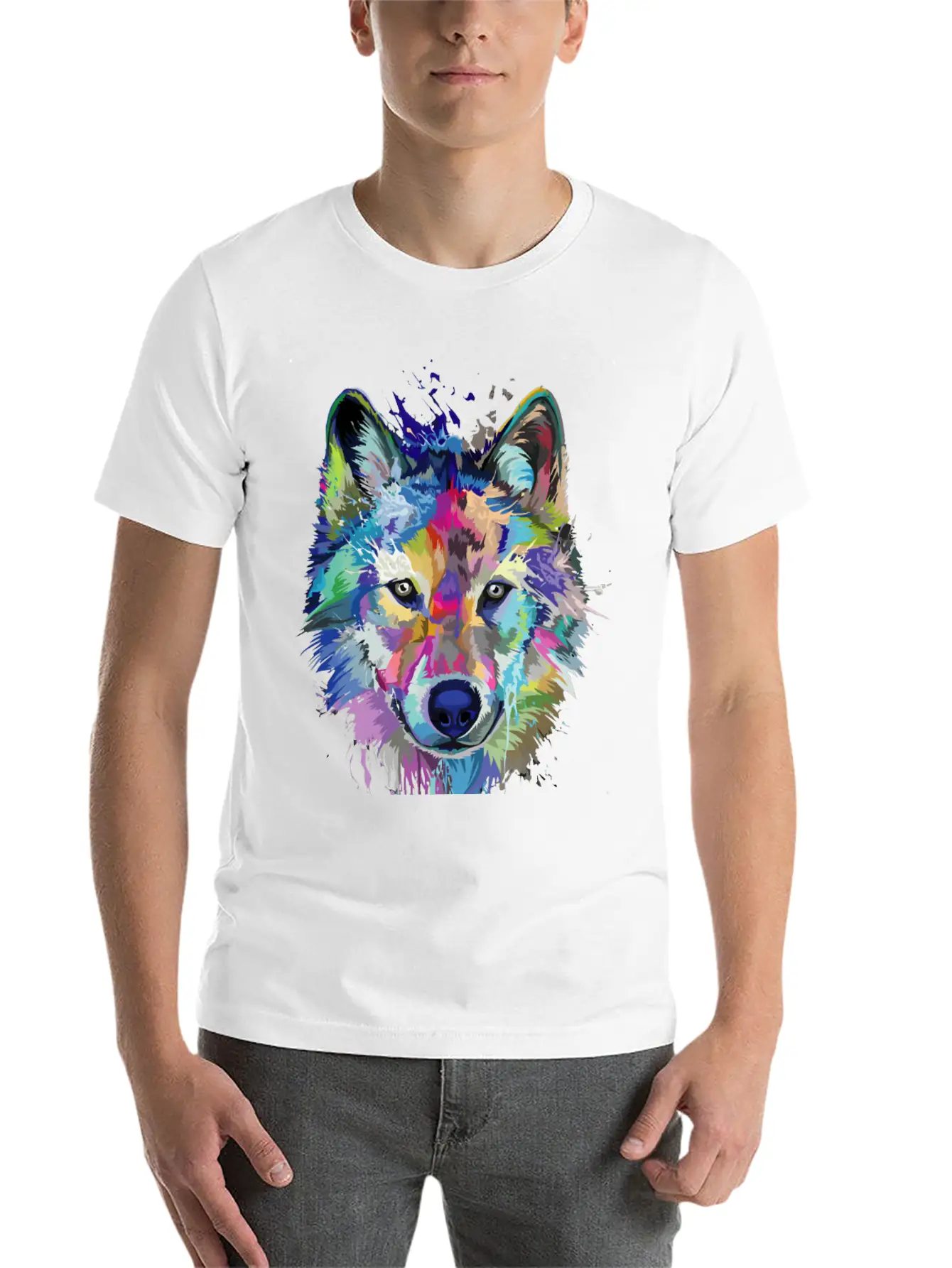 Wolf Splash Colorful Wolf Head Art Face Unisex Casual T-Shirt – Clean Design For Daily Comfort