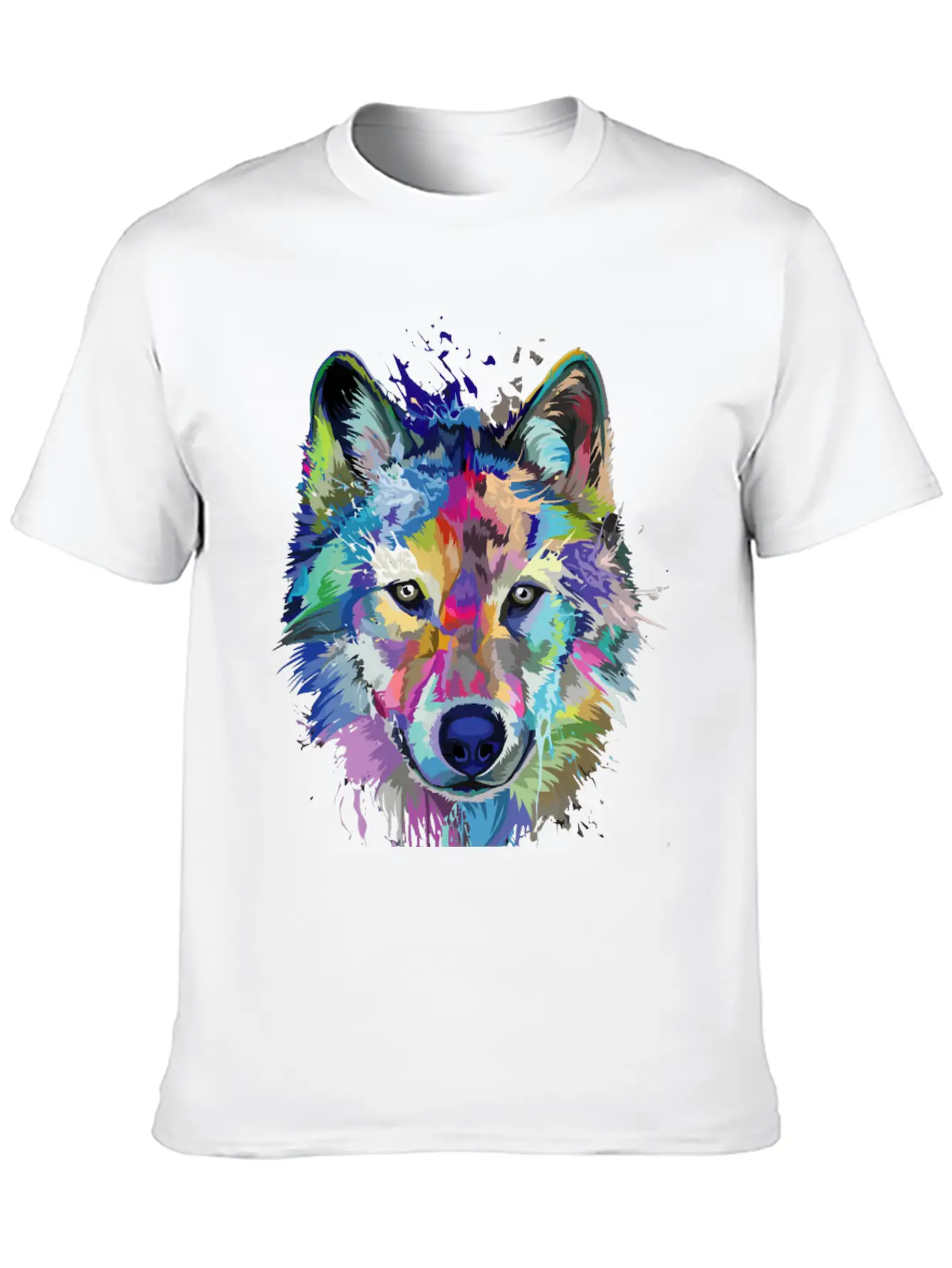 Wolf Splash Colorful Wolf Head Art Face Unisex Casual T-Shirt – Clean Design For Daily Comfort