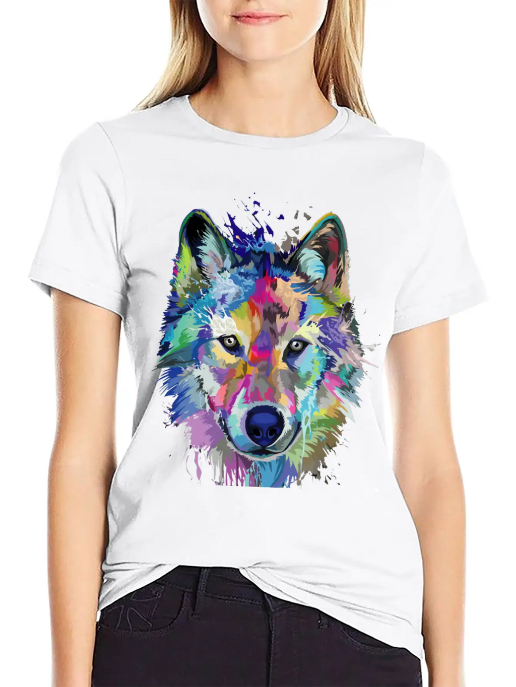 Wolf Splash Colorful Wolf Head Art Face Unisex Casual T-Shirt – Clean Design For Daily Comfort
