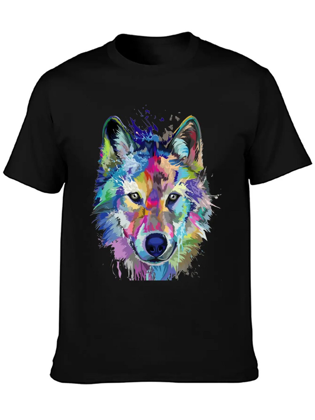 Wolf Splash Colorful Wolf Head Art Face Unisex Casual T-Shirt – Clean Design For Daily Comfort