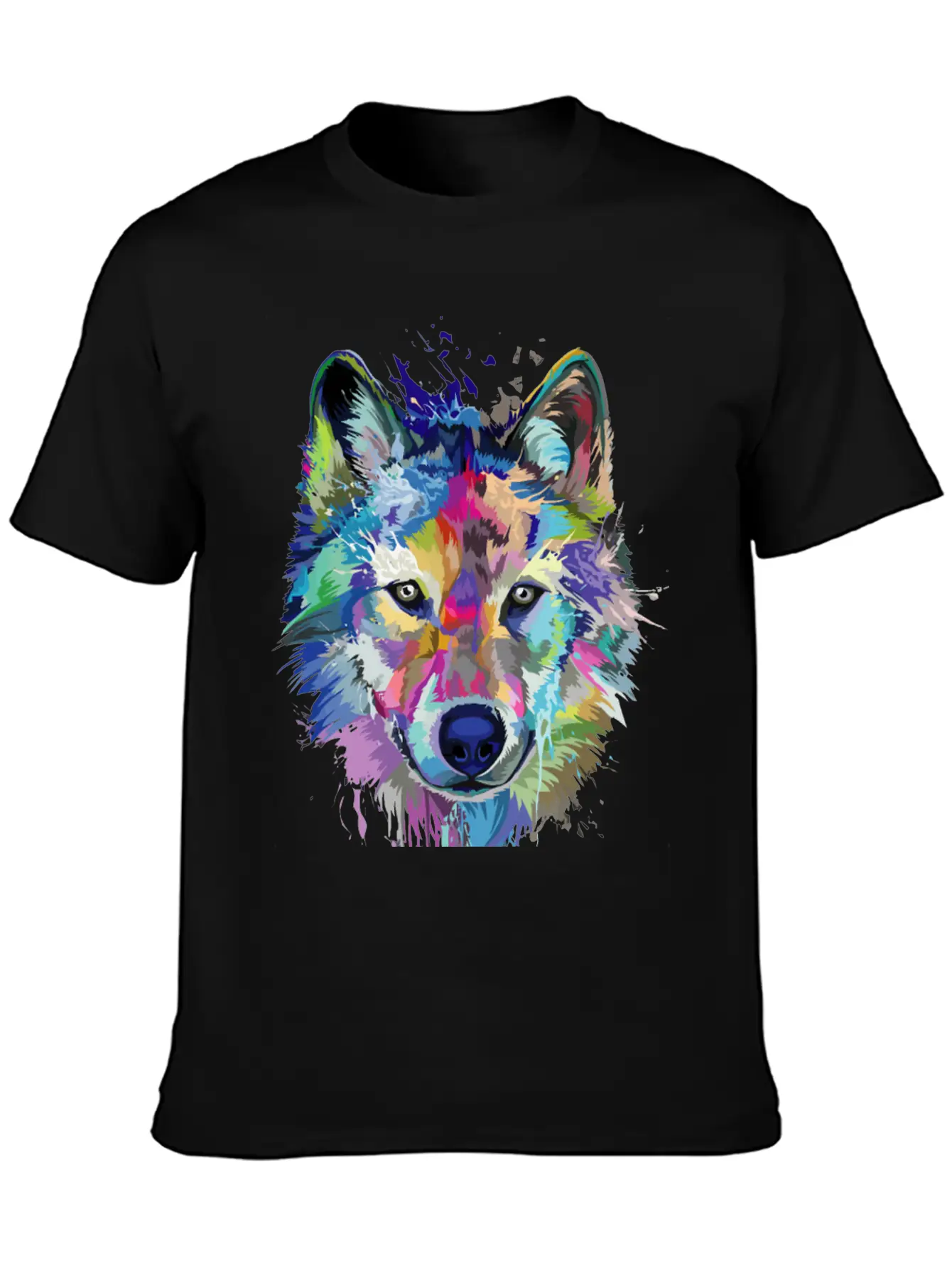 Wolf Splash Colorful Wolf Head Art Face Unisex Casual T-Shirt – Clean Design For Daily Comfort