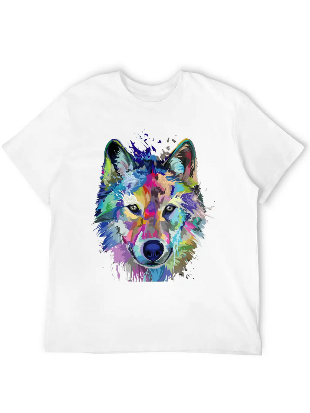 Wolf Splash Colorful Wolf Head Art Face Unisex Casual T-Shirt – Clean Design For Daily Comfort