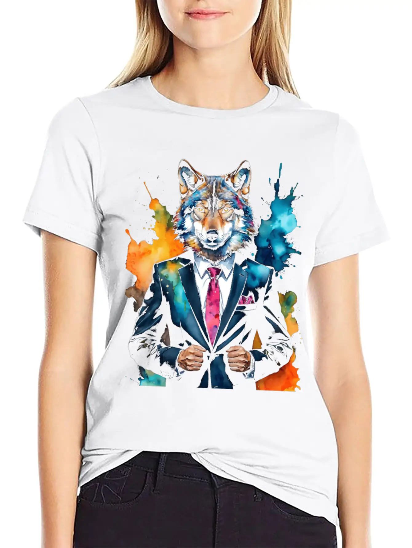 Wolf Suit Colorful Animal Graphic Casual Graphic T-Shirt – Simple And Comfortable Daily Wear