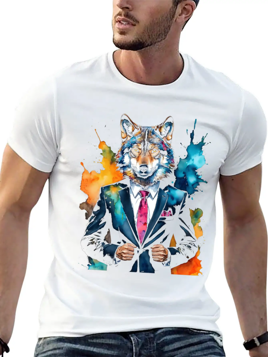 Wolf Suit Colorful Animal Graphic Casual Graphic T-Shirt – Simple And Comfortable Daily Wear