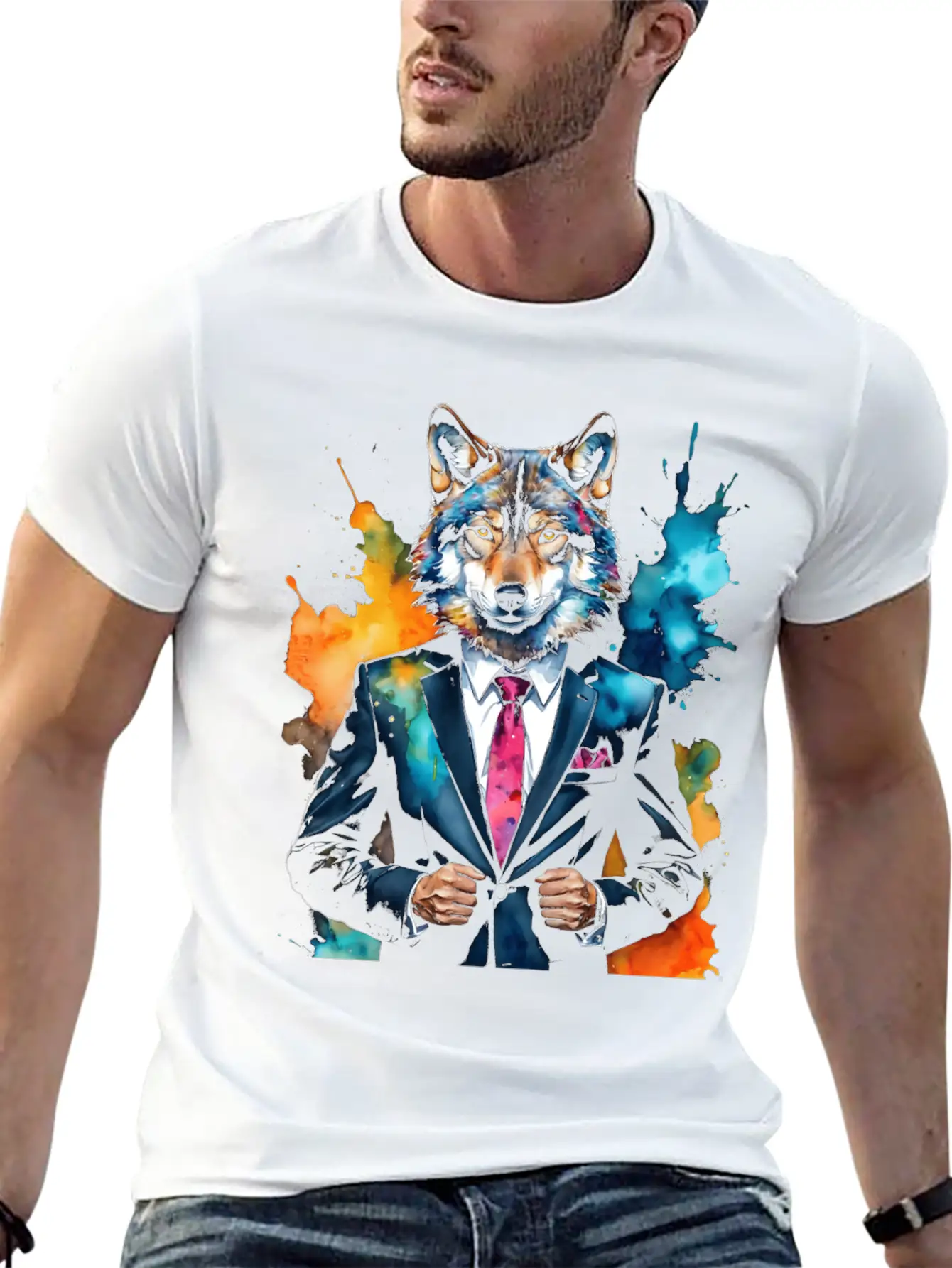 Wolf Suit Colorful Animal Graphic Casual Graphic T-Shirt – Simple And Comfortable Daily Wear