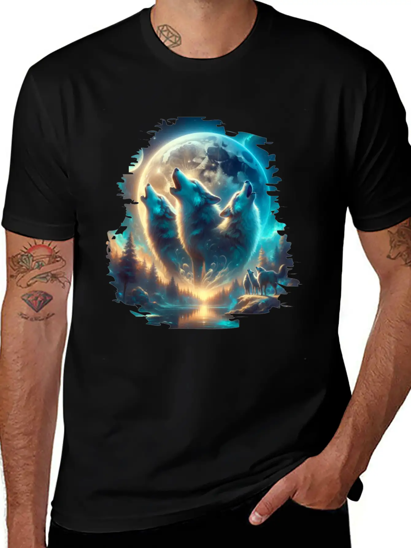 Wolf Surrealistic Animal Kingdom Fantasy Unisex Short Sleeve Soft Cotton T-Shirt – Casual Everyday Wear