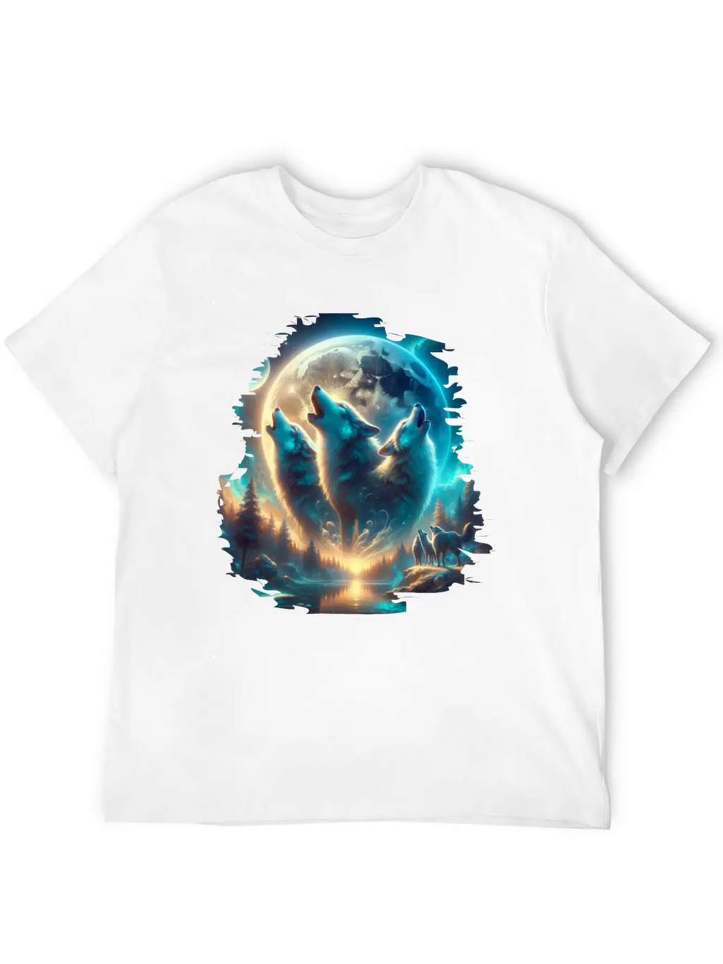 Wolf Surrealistic Animal Kingdom Fantasy Unisex Short Sleeve Soft Cotton T-Shirt – Casual Everyday Wear
