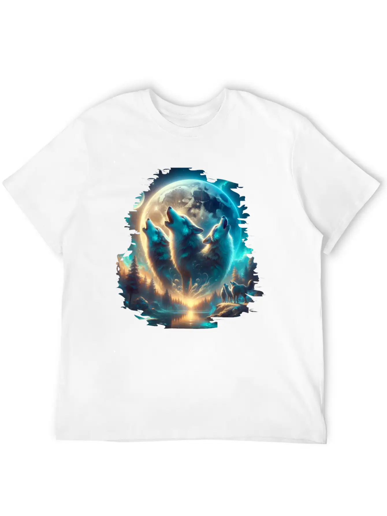 Wolf Surrealistic Animal Kingdom Fantasy Unisex Short Sleeve Soft Cotton T-Shirt – Casual Everyday Wear