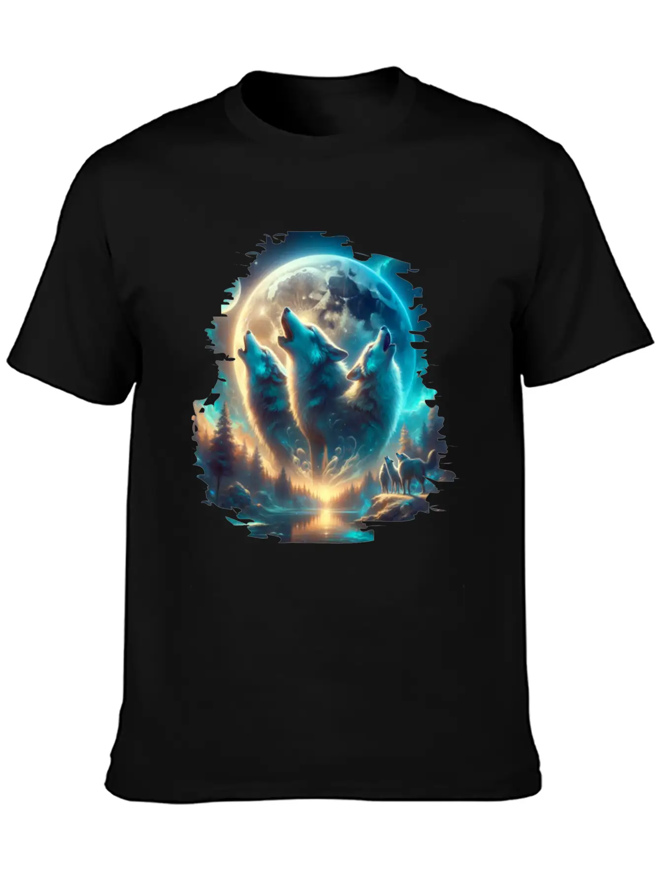 Wolf Surrealistic Animal Kingdom Fantasy Unisex Short Sleeve Soft Cotton T-Shirt – Casual Everyday Wear