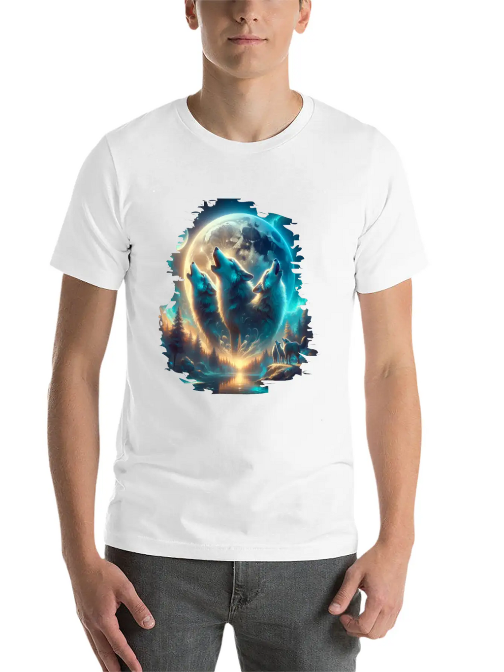 Wolf Surrealistic Animal Kingdom Fantasy Unisex Short Sleeve Soft Cotton T-Shirt – Casual Everyday Wear