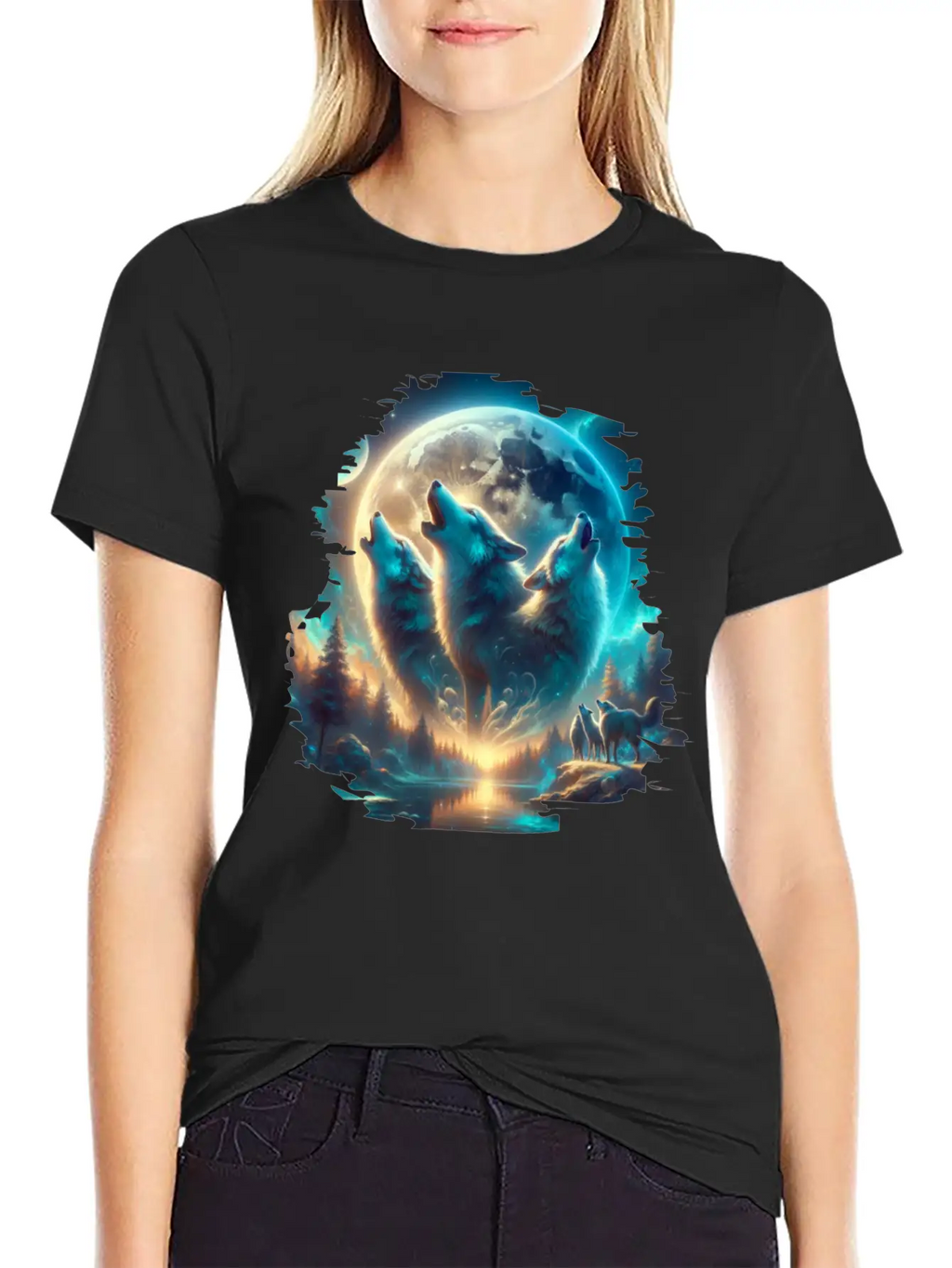 Wolf Surrealistic Animal Kingdom Fantasy Unisex Short Sleeve Soft Cotton T-Shirt – Casual Everyday Wear