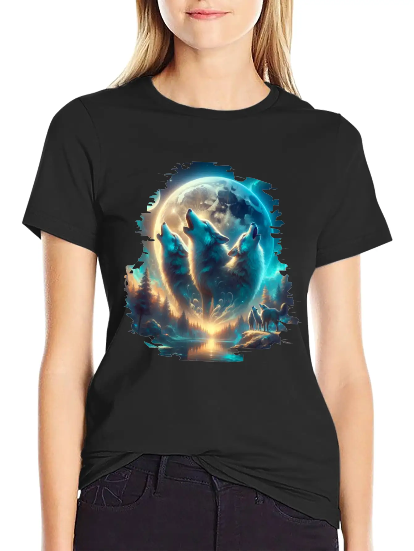 Wolf Surrealistic Animal Kingdom Fantasy Unisex Short Sleeve Soft Cotton T-Shirt – Casual Everyday Wear