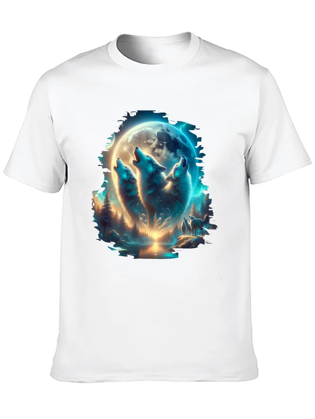 Wolf Surrealistic Animal Kingdom Fantasy Unisex Short Sleeve Soft Cotton T-Shirt – Casual Everyday Wear