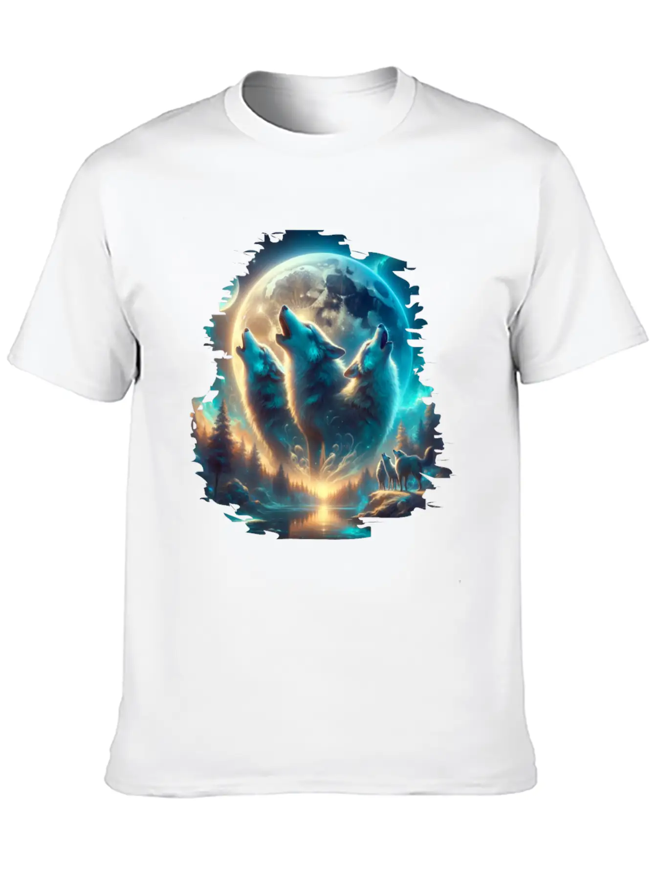Wolf Surrealistic Animal Kingdom Fantasy Unisex Short Sleeve Soft Cotton T-Shirt – Casual Everyday Wear