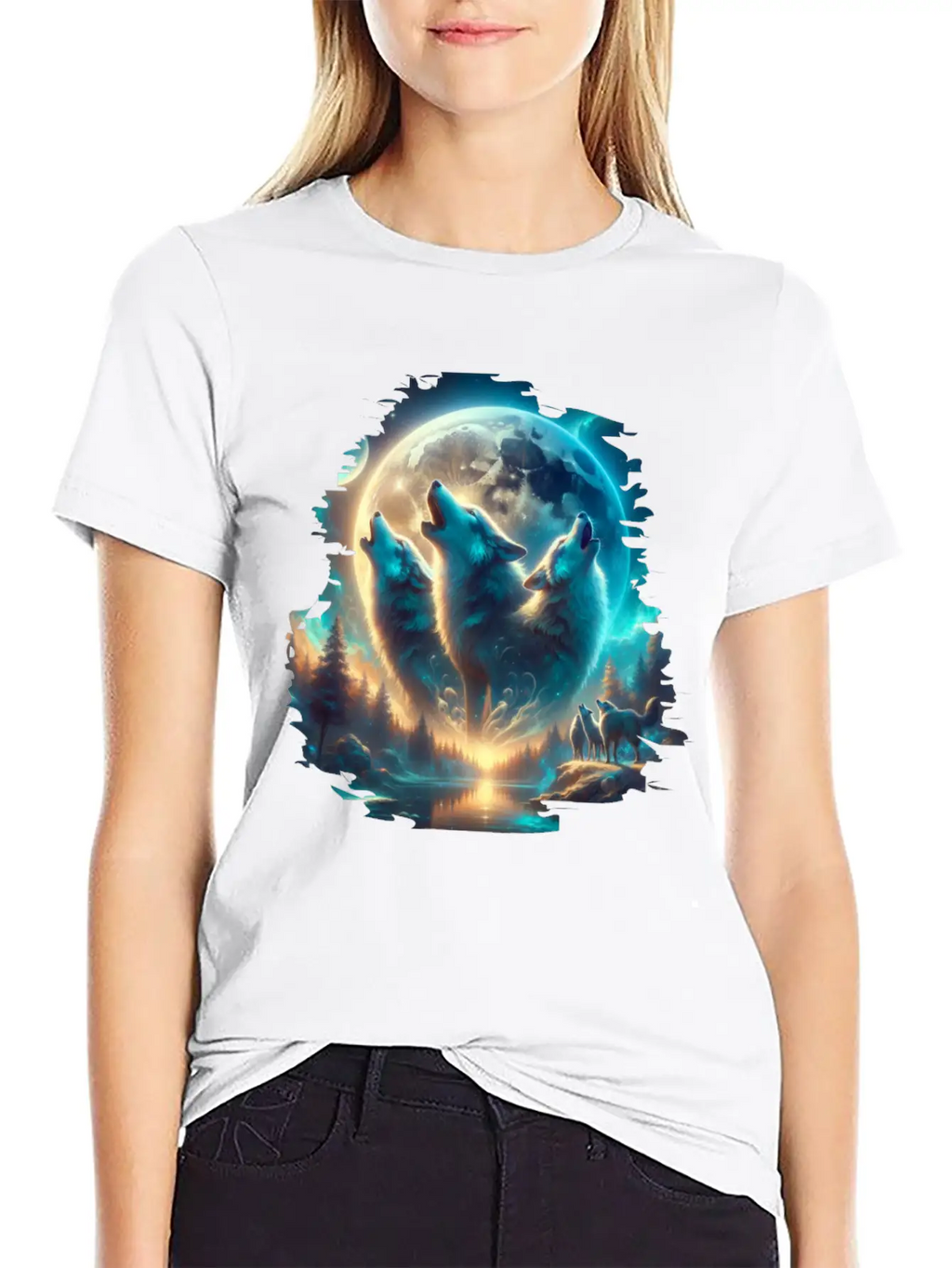 Wolf Surrealistic Animal Kingdom Fantasy Unisex Short Sleeve Soft Cotton T-Shirt – Casual Everyday Wear