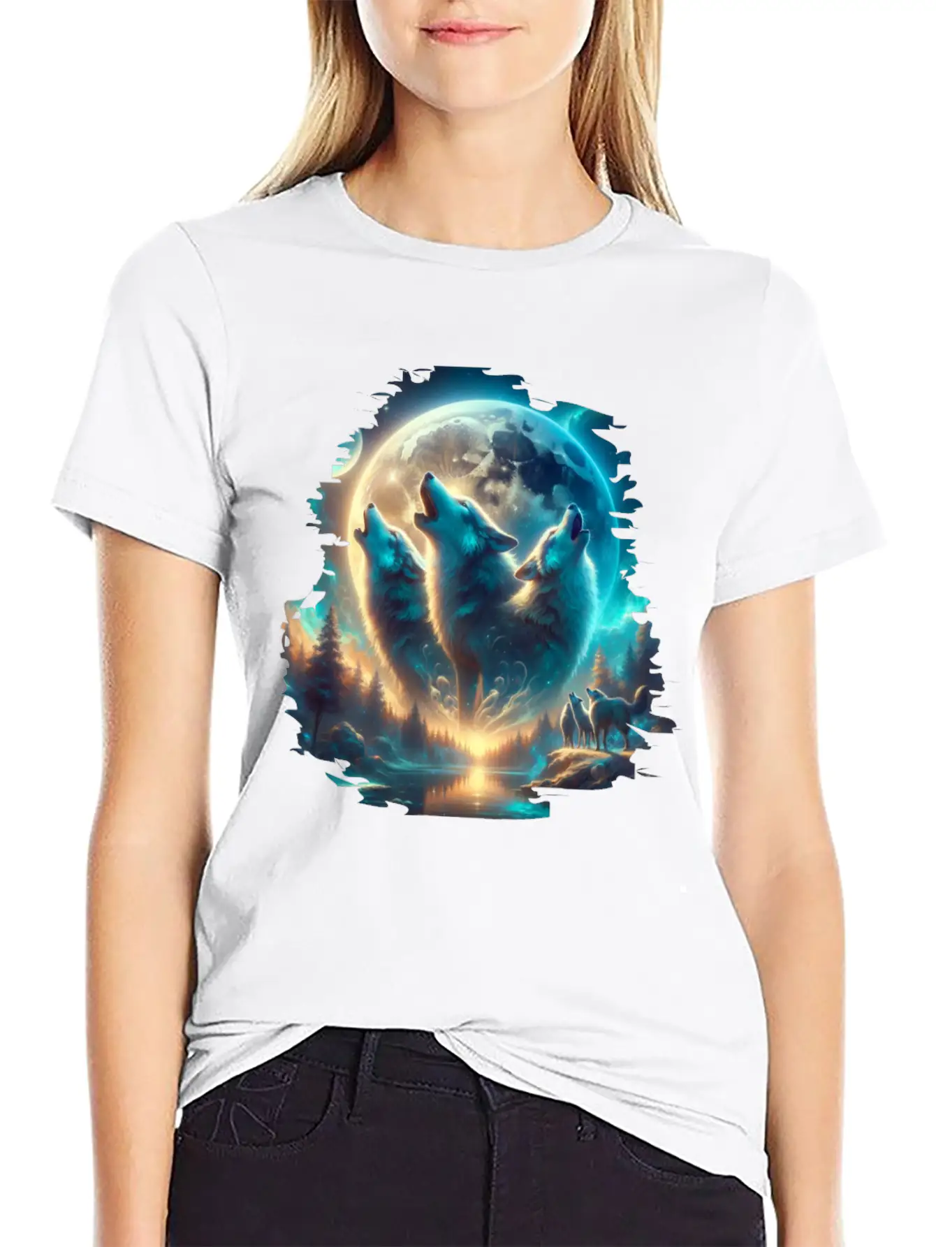 Wolf Surrealistic Animal Kingdom Fantasy Unisex Short Sleeve Soft Cotton T-Shirt – Casual Everyday Wear