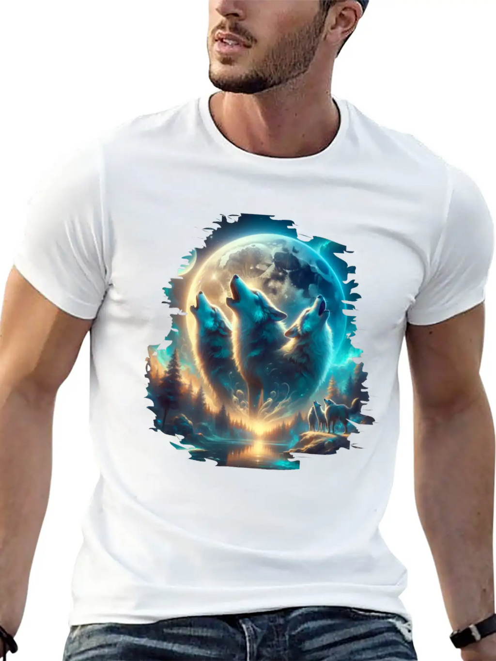 Wolf Surrealistic Animal Kingdom Fantasy Unisex Short Sleeve Soft Cotton T-Shirt – Casual Everyday Wear