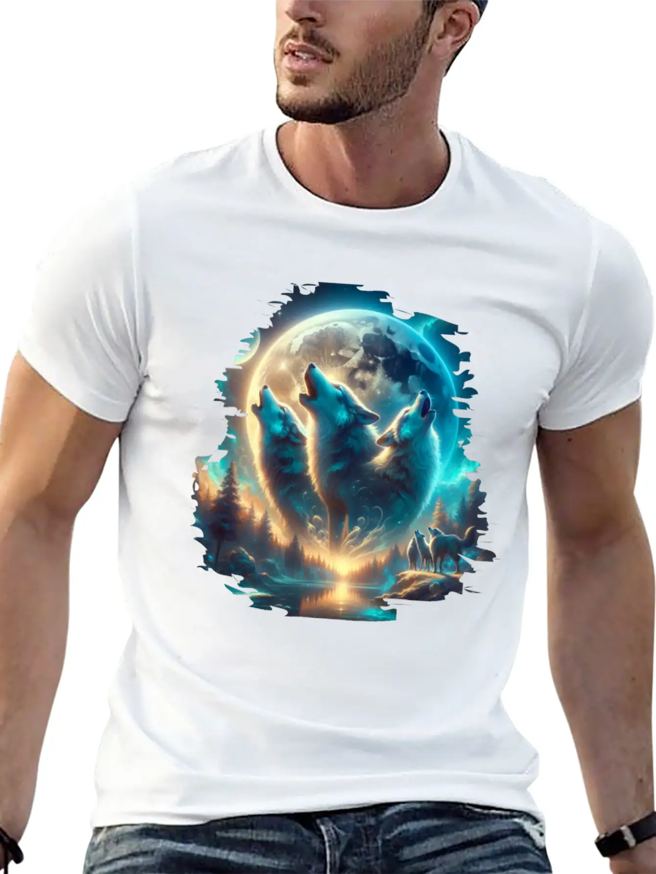 Wolf Surrealistic Animal Kingdom Fantasy Unisex Short Sleeve Soft Cotton T-Shirt – Casual Everyday Wear