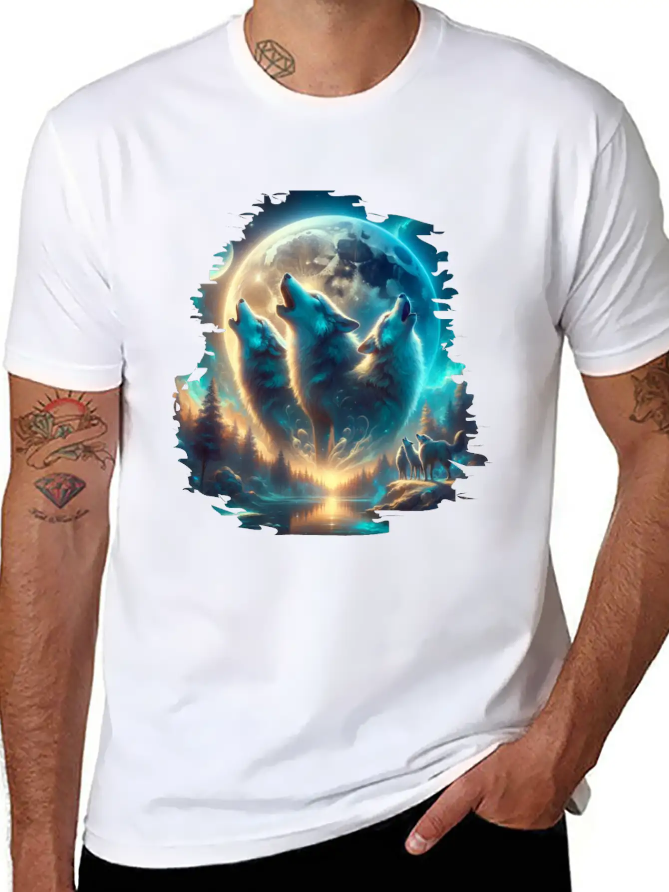 Wolf Surrealistic Animal Kingdom Fantasy Unisex Short Sleeve Soft Cotton T-Shirt – Casual Everyday Wear
