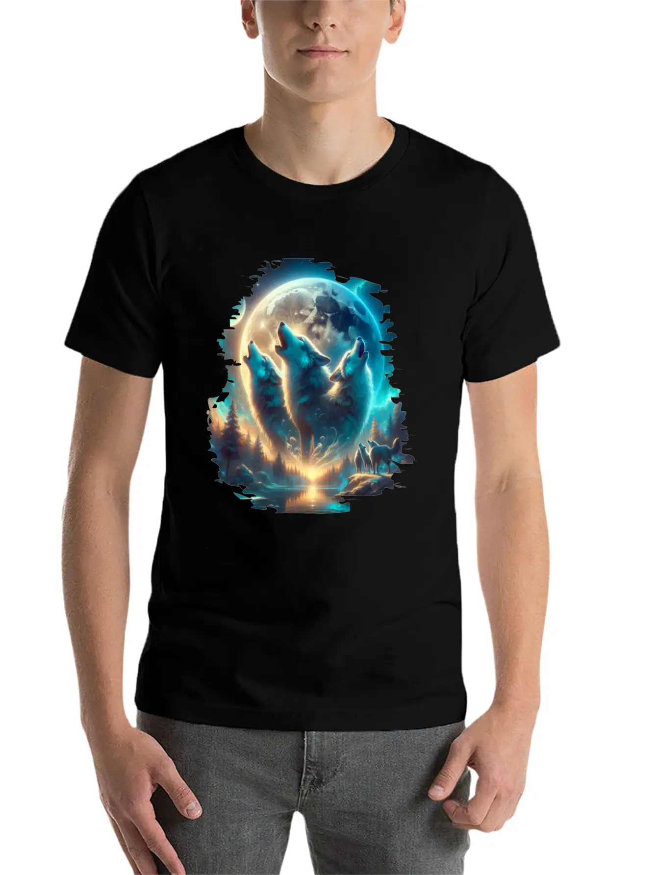 Wolf Surrealistic Animal Kingdom Fantasy Unisex Short Sleeve Soft Cotton T-Shirt – Casual Everyday Wear