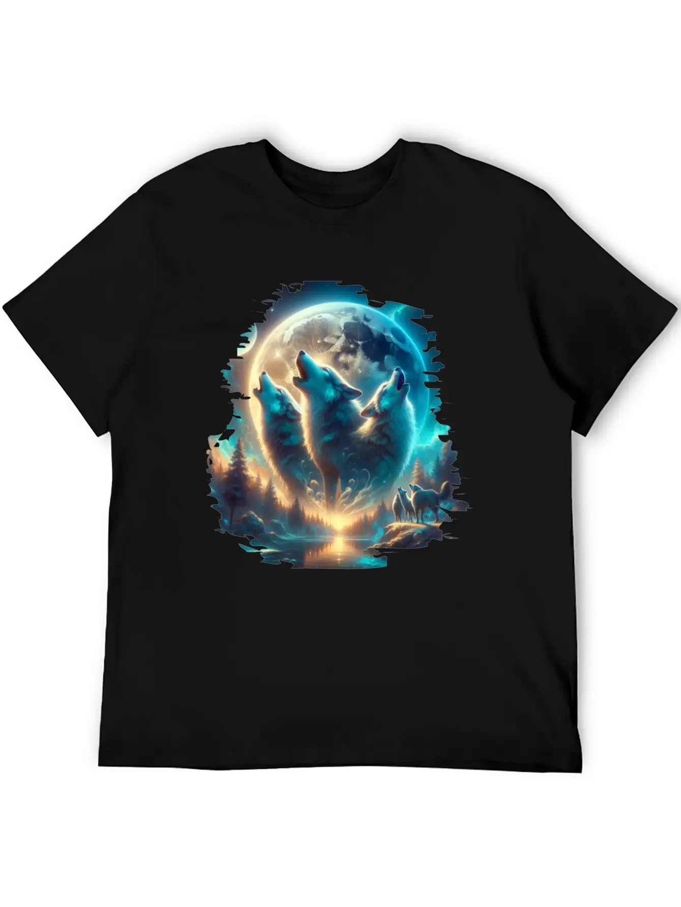 Wolf Surrealistic Animal Kingdom Fantasy Unisex Short Sleeve Soft Cotton T-Shirt – Casual Everyday Wear