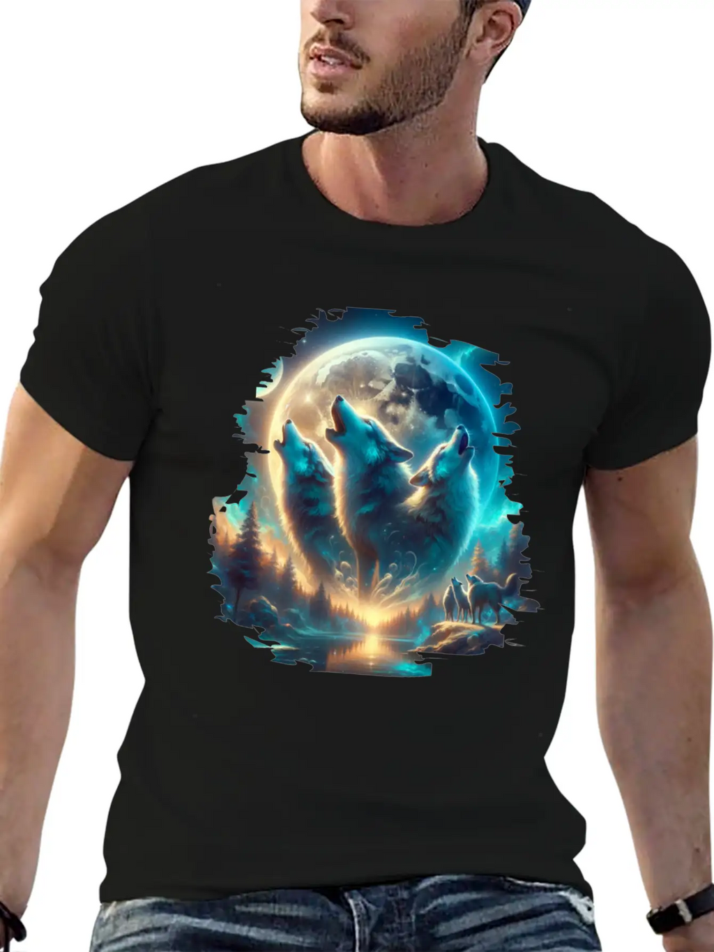 Wolf Surrealistic Animal Kingdom Fantasy Unisex Short Sleeve Soft Cotton T-Shirt – Casual Everyday Wear