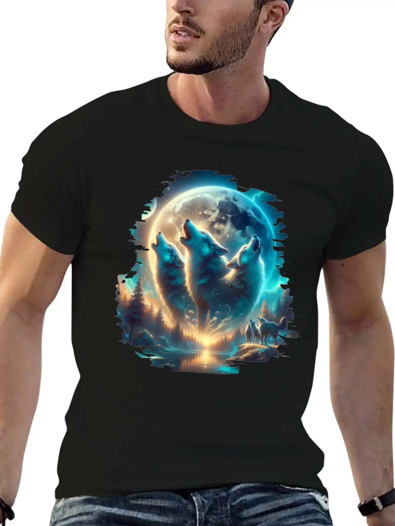 Wolf Surrealistic Animal Kingdom Fantasy Unisex Short Sleeve Soft Cotton T-Shirt – Casual Everyday Wear