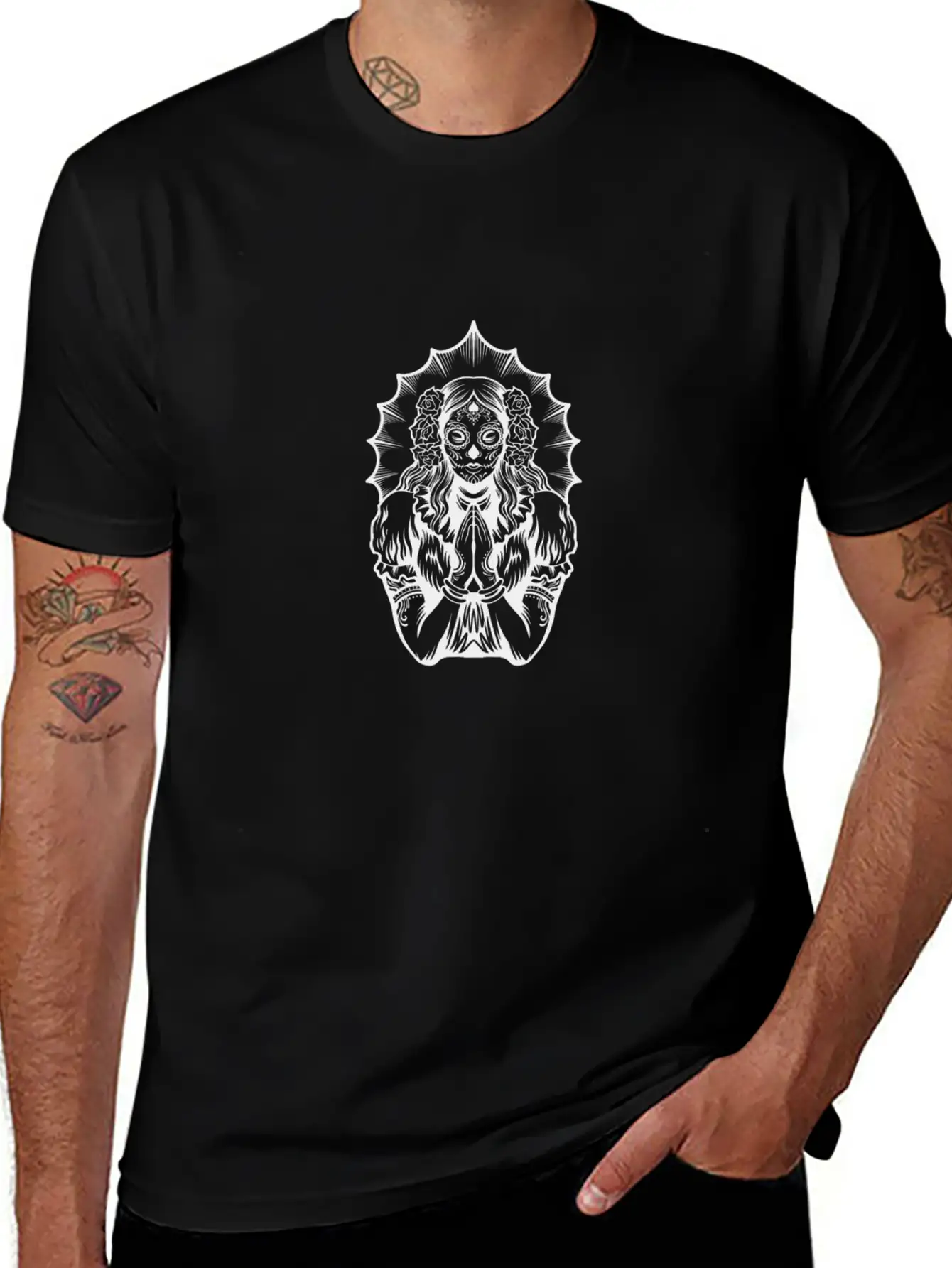 Woman Dia De Los Muertos Mexican Woman Praying Breathable Soft Cotton T-Shirt – Timeless Casual Look
