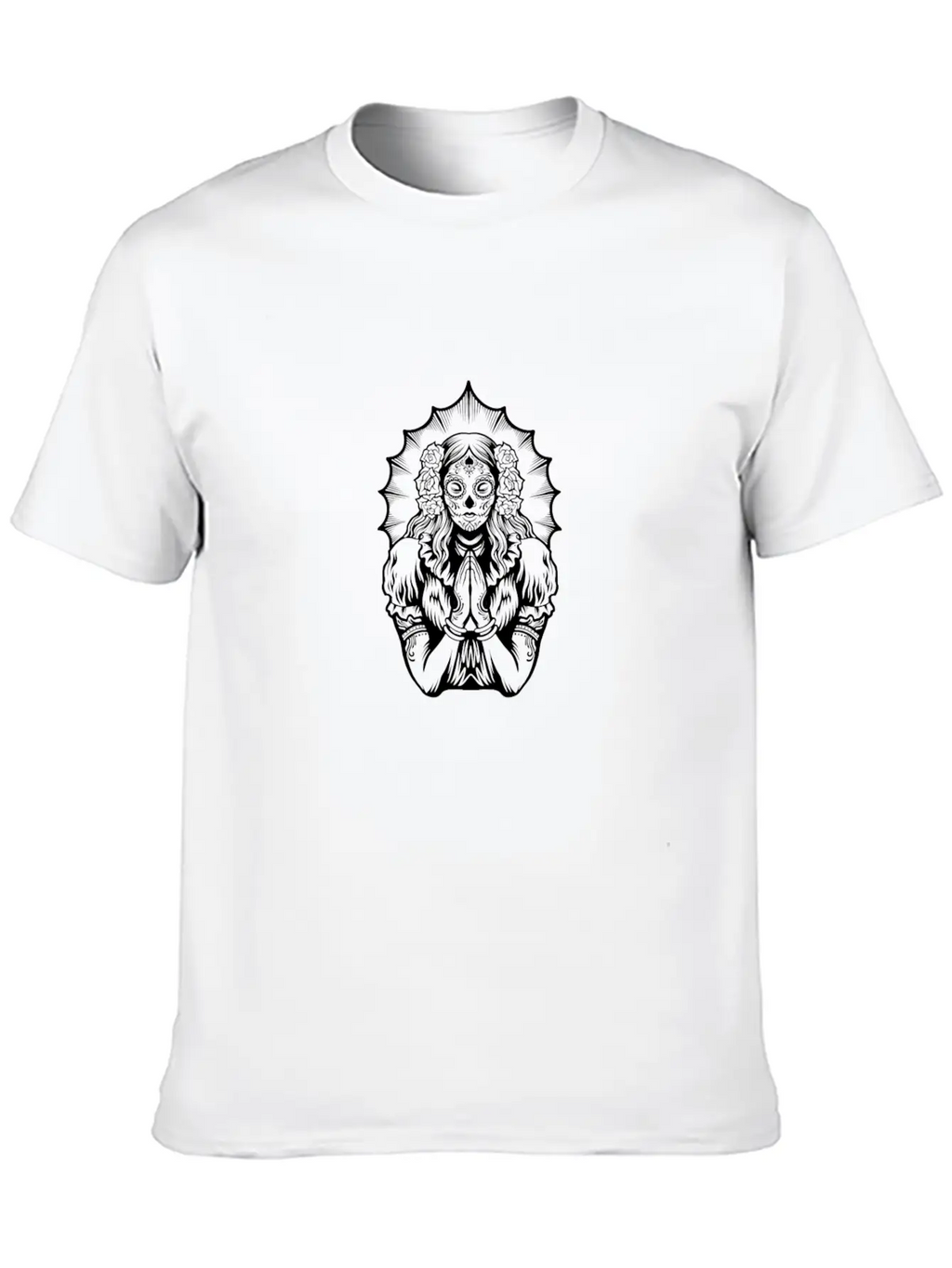 Woman Dia De Los Muertos Mexican Woman Praying Breathable Soft Cotton T-Shirt – Timeless Casual Look