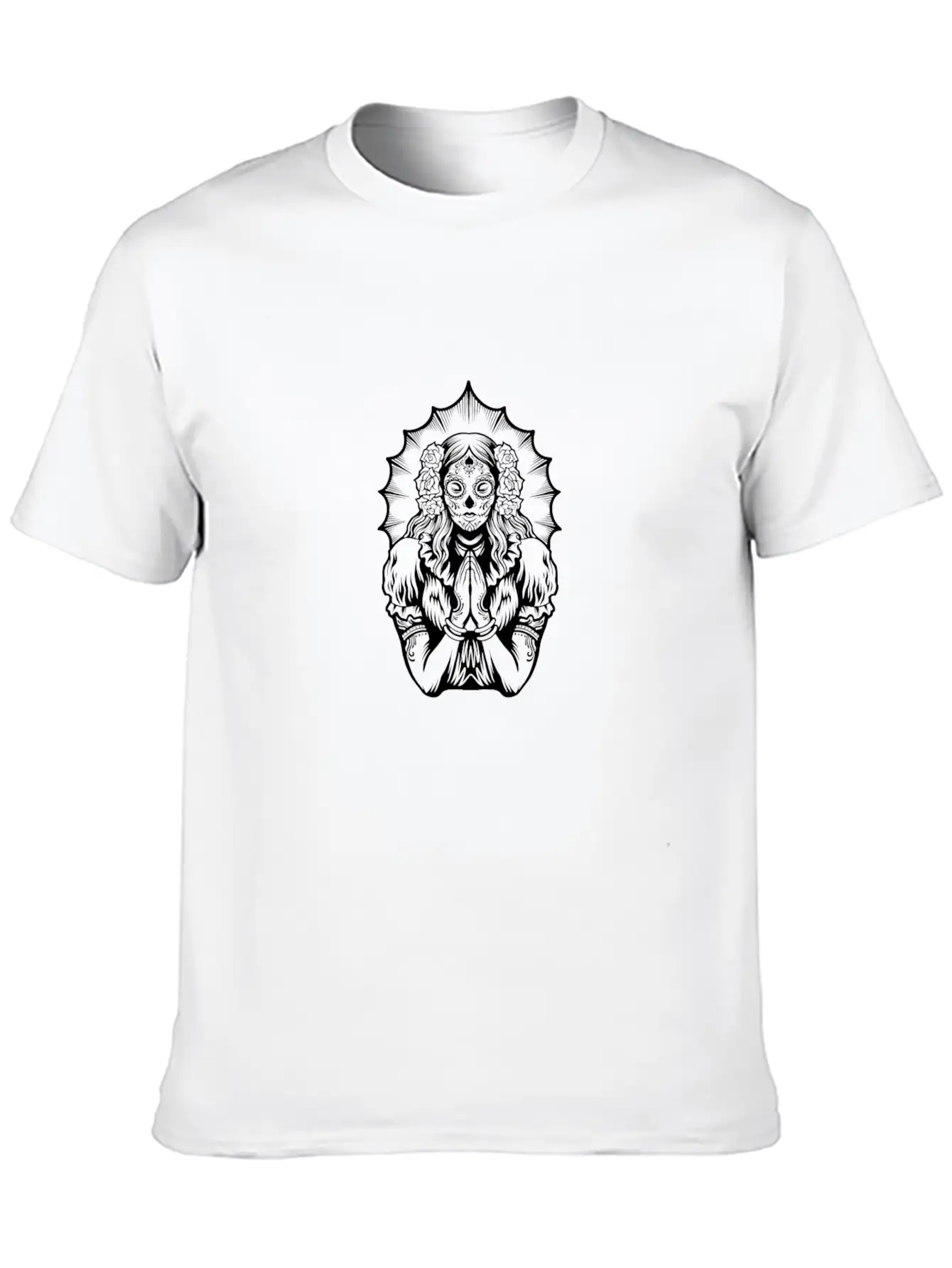 Woman Dia De Los Muertos Mexican Woman Praying Breathable Soft Cotton T-Shirt – Timeless Casual Look