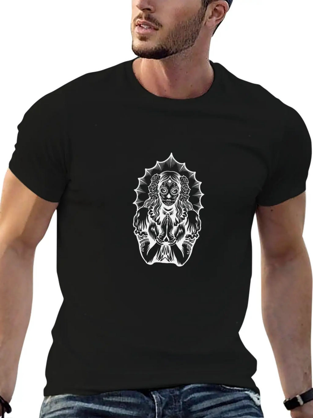 Woman Dia De Los Muertos Mexican Woman Praying Breathable Soft Cotton T-Shirt – Timeless Casual Look