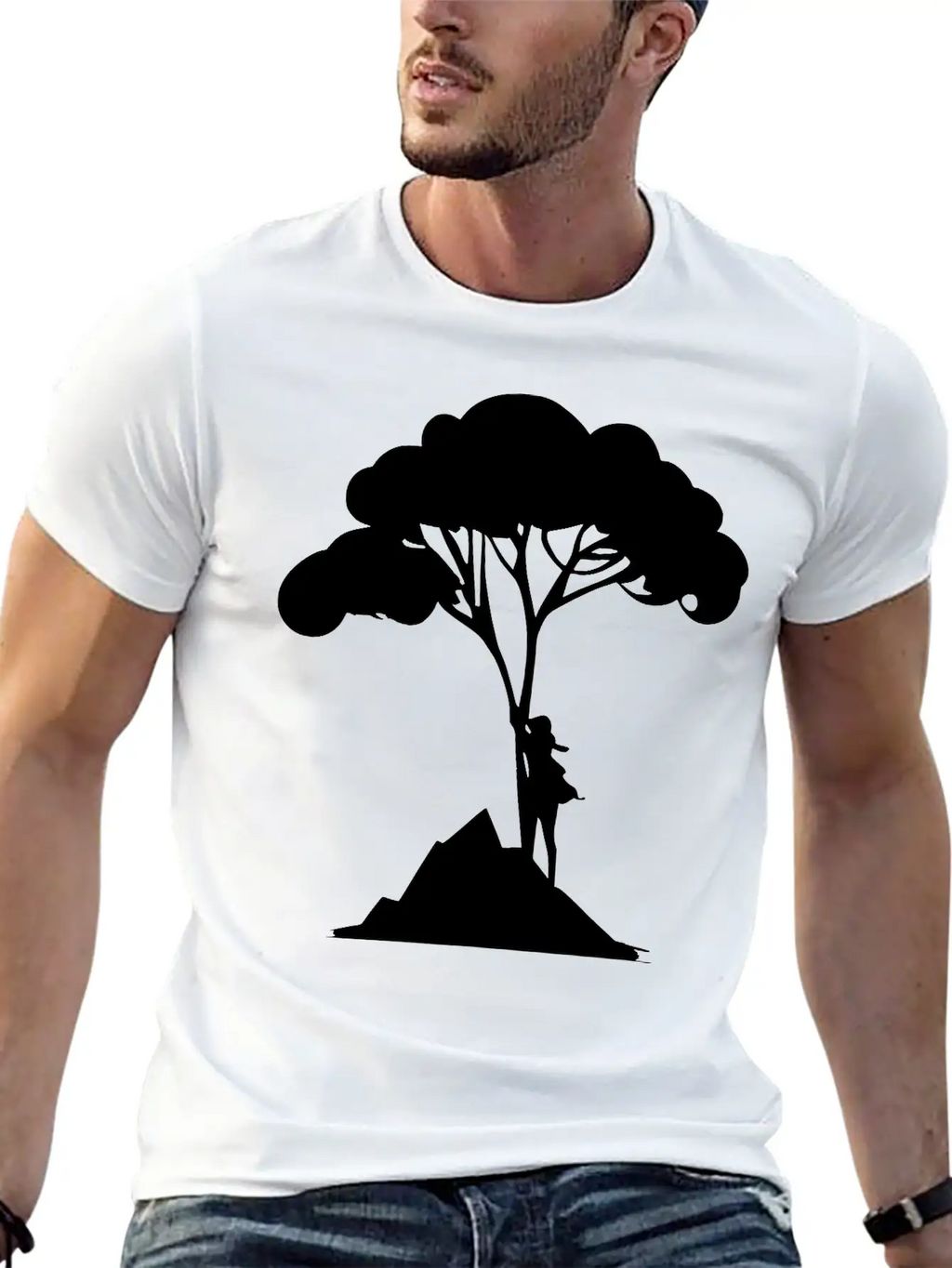 Woman Leaning On Tree Vector Unisex Casual T-Shirt – Clean Design For Daily Comfort