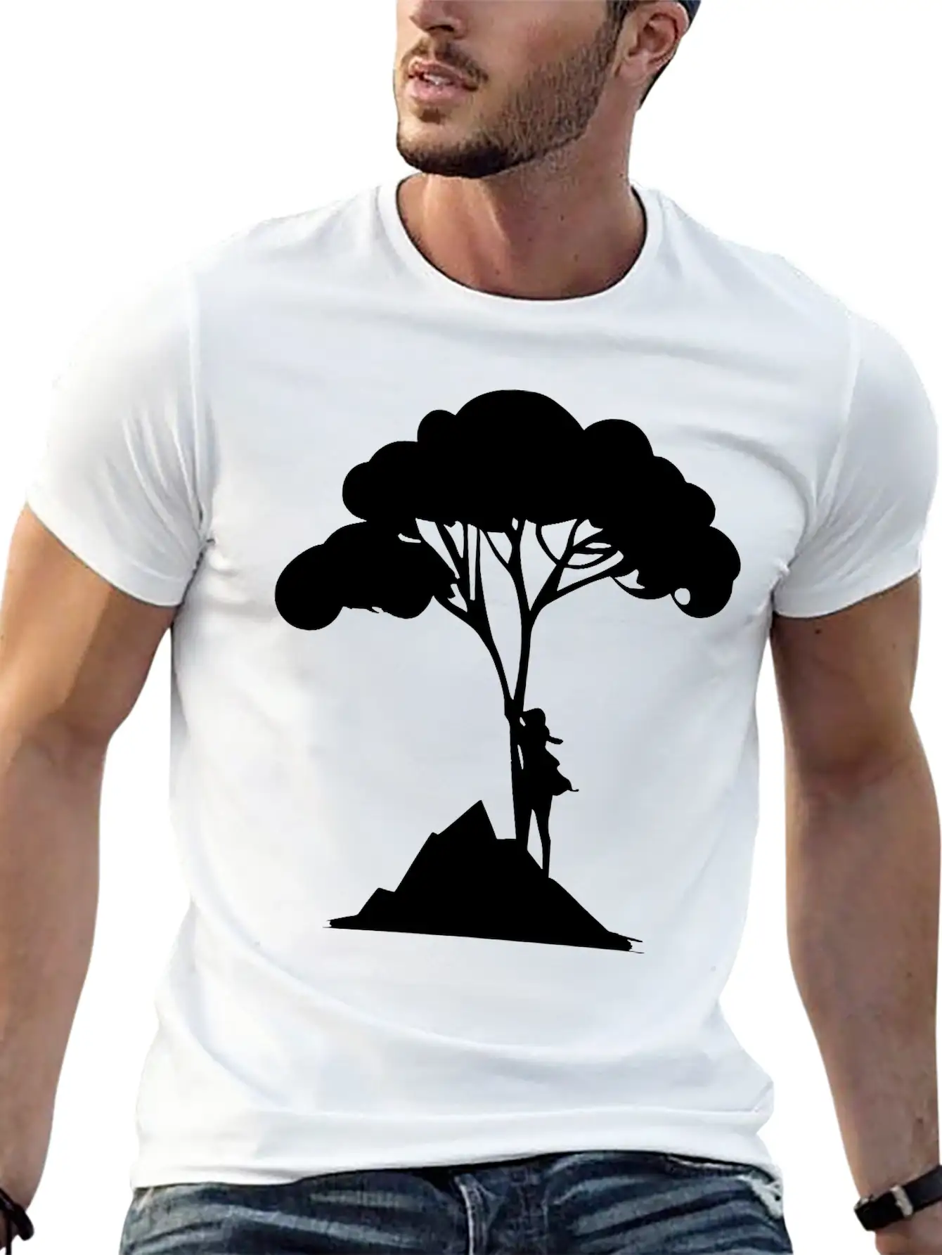 Woman Leaning On Tree Vector Unisex Casual T-Shirt – Clean Design For Daily Comfort