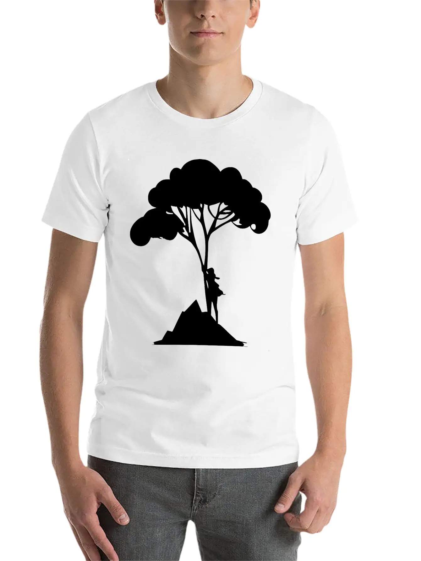 Woman Leaning On Tree Vector Unisex Casual T-Shirt – Clean Design For Daily Comfort