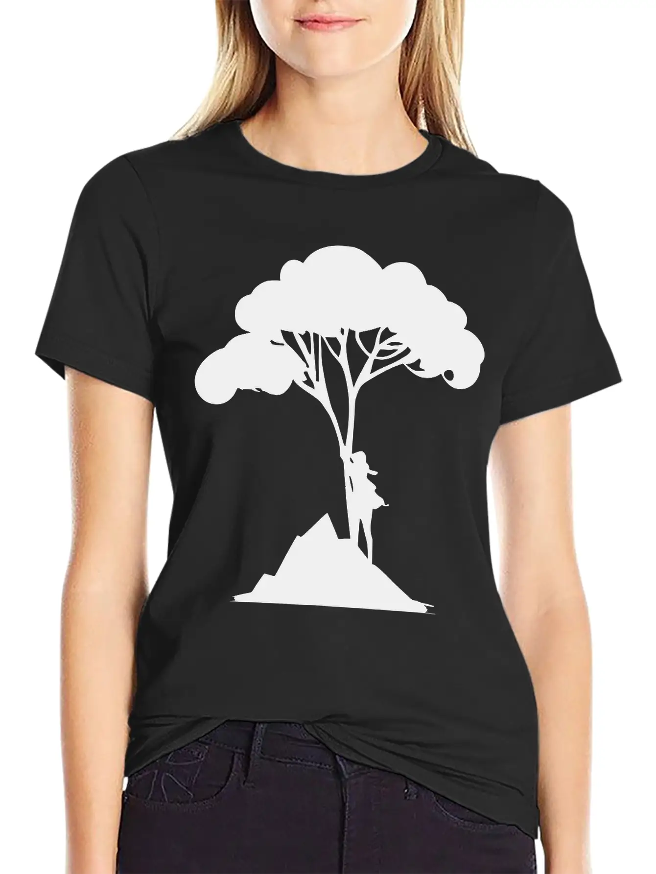 Woman Leaning On Tree Vector Unisex Casual T-Shirt – Clean Design For Daily Comfort