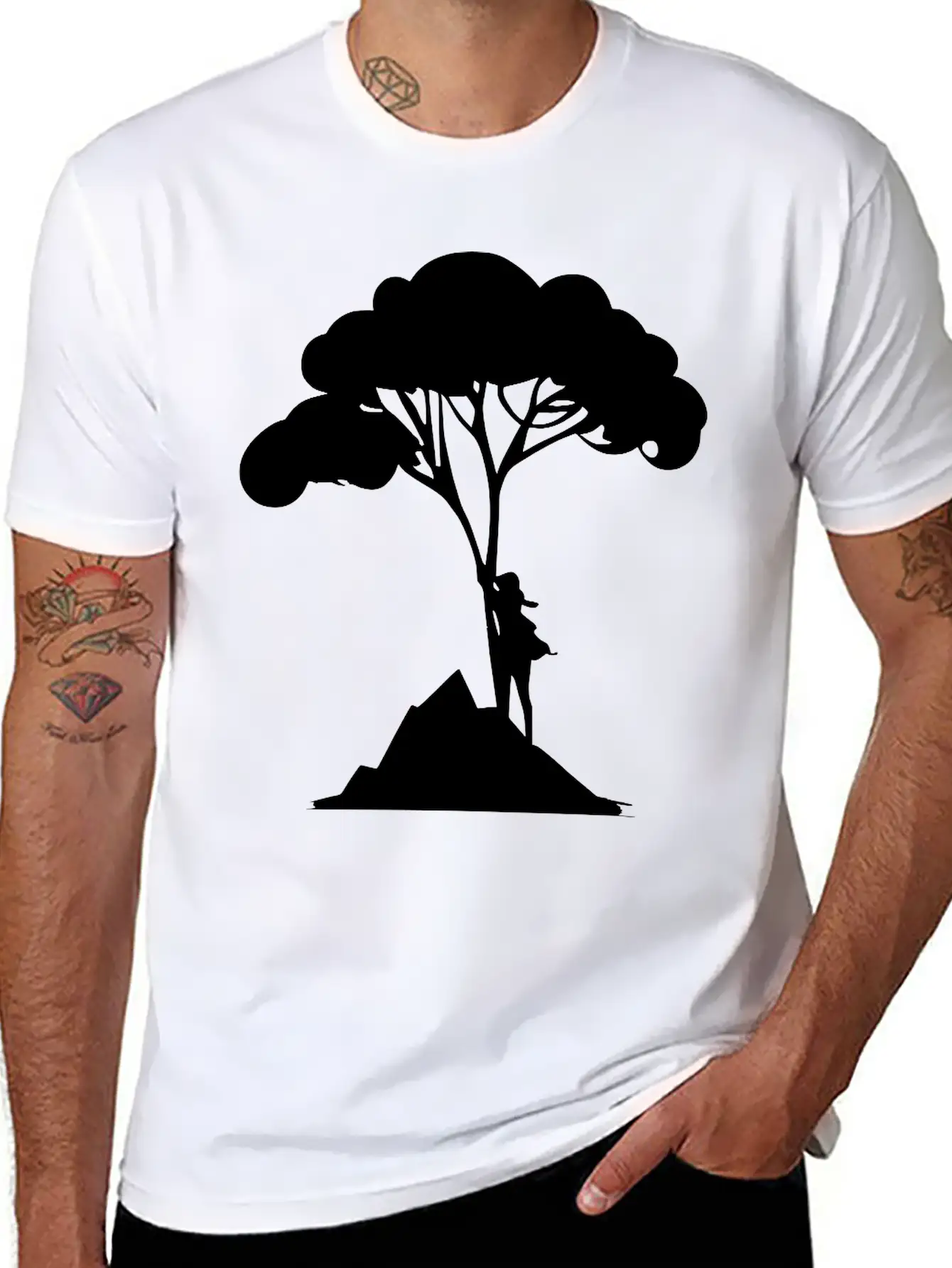 Woman Leaning On Tree Vector Unisex Casual T-Shirt – Clean Design For Daily Comfort