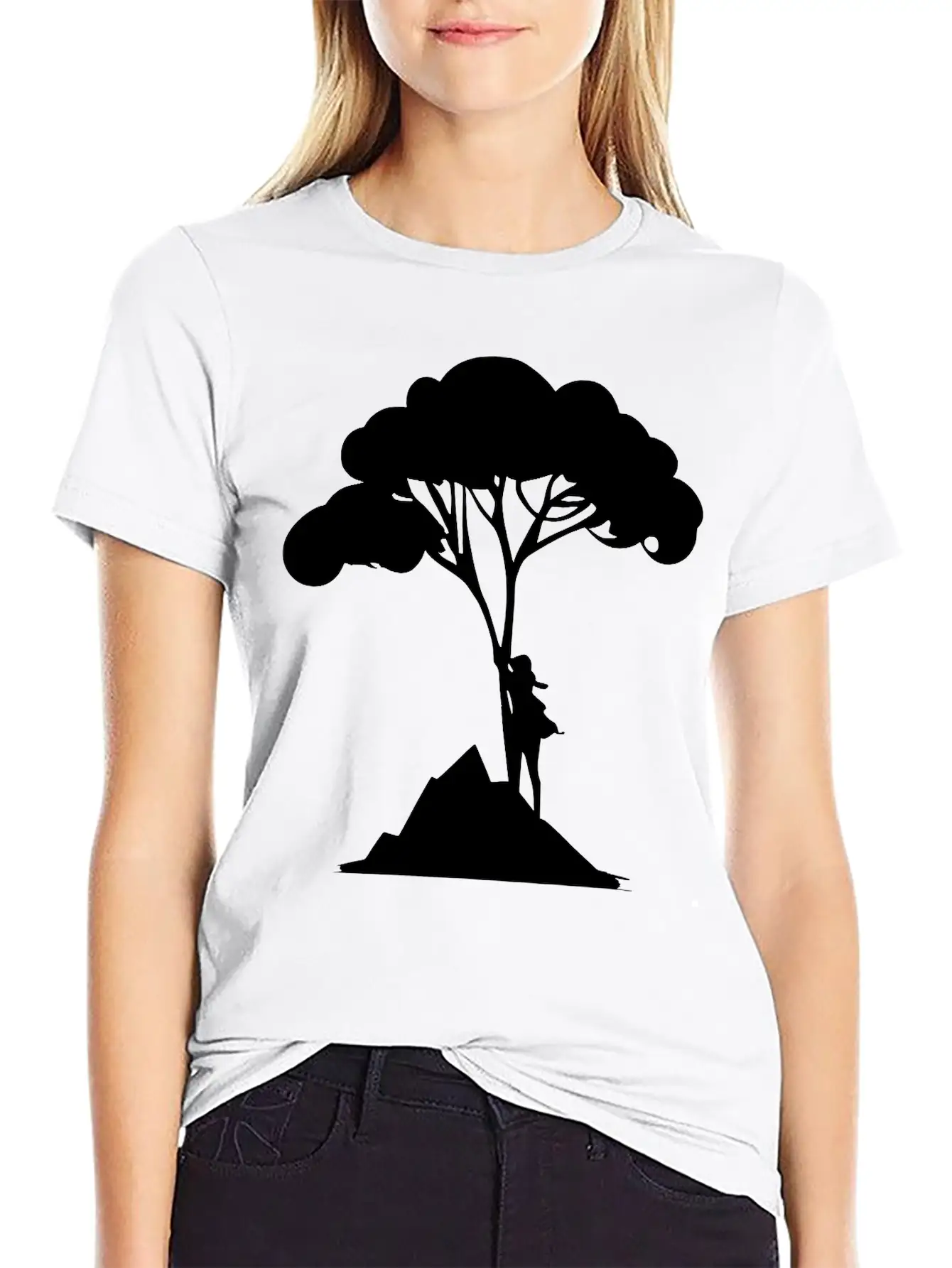 Woman Leaning On Tree Vector Unisex Casual T-Shirt – Clean Design For Daily Comfort