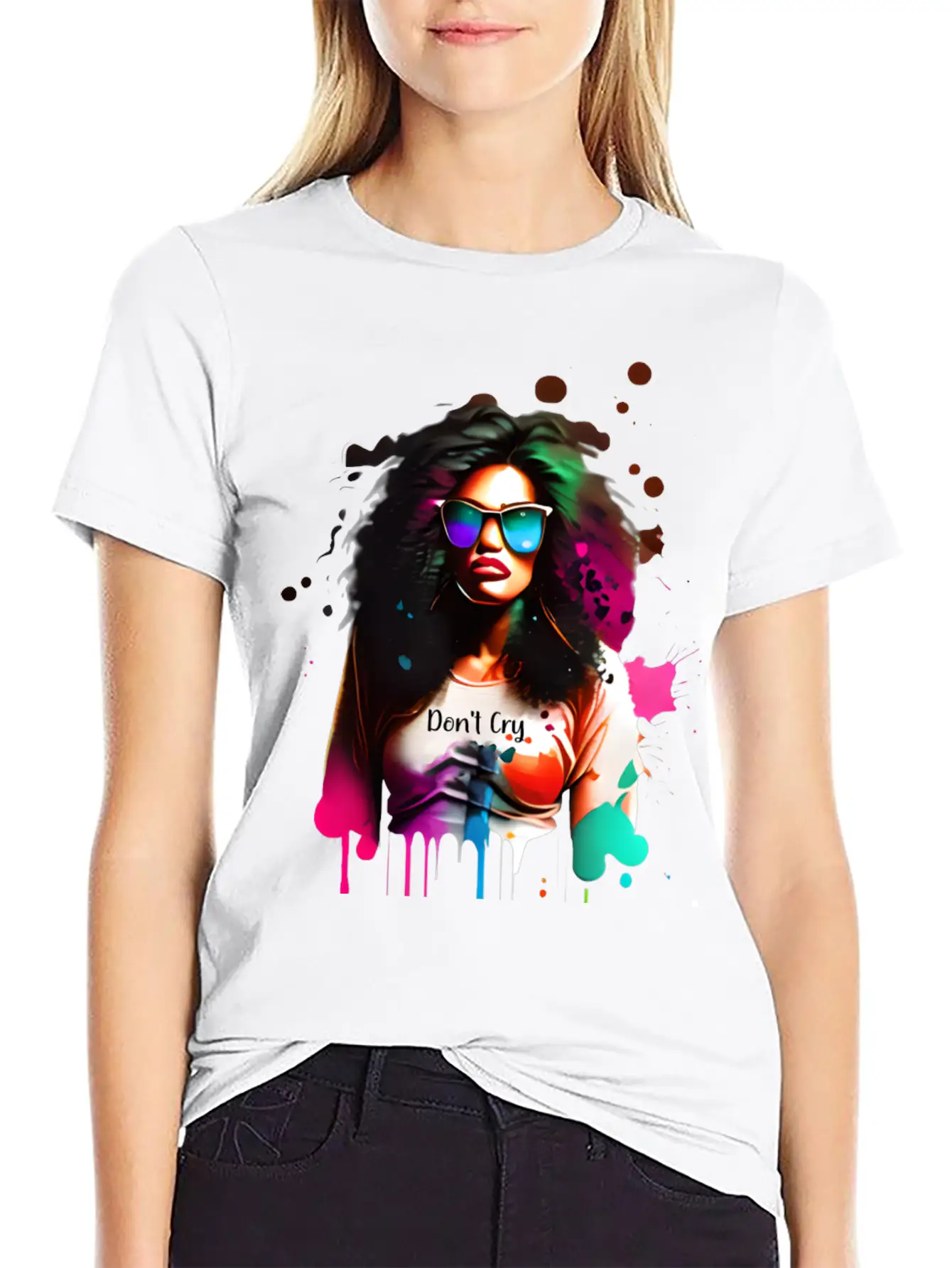 Woman Wearing Sunglasses And Don't Cry Top Unisex Casual T-Shirt – Clean Design For Daily Comfort