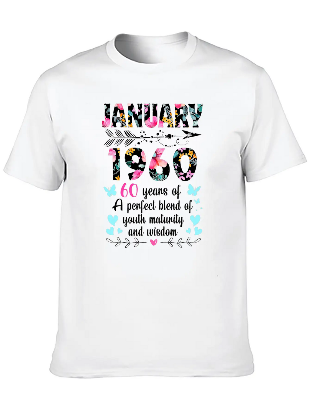 Womens January 1960 Shirt 60 Years Of Youth Casual Graphic T-Shirt – Simple And Comfortable Daily Wear